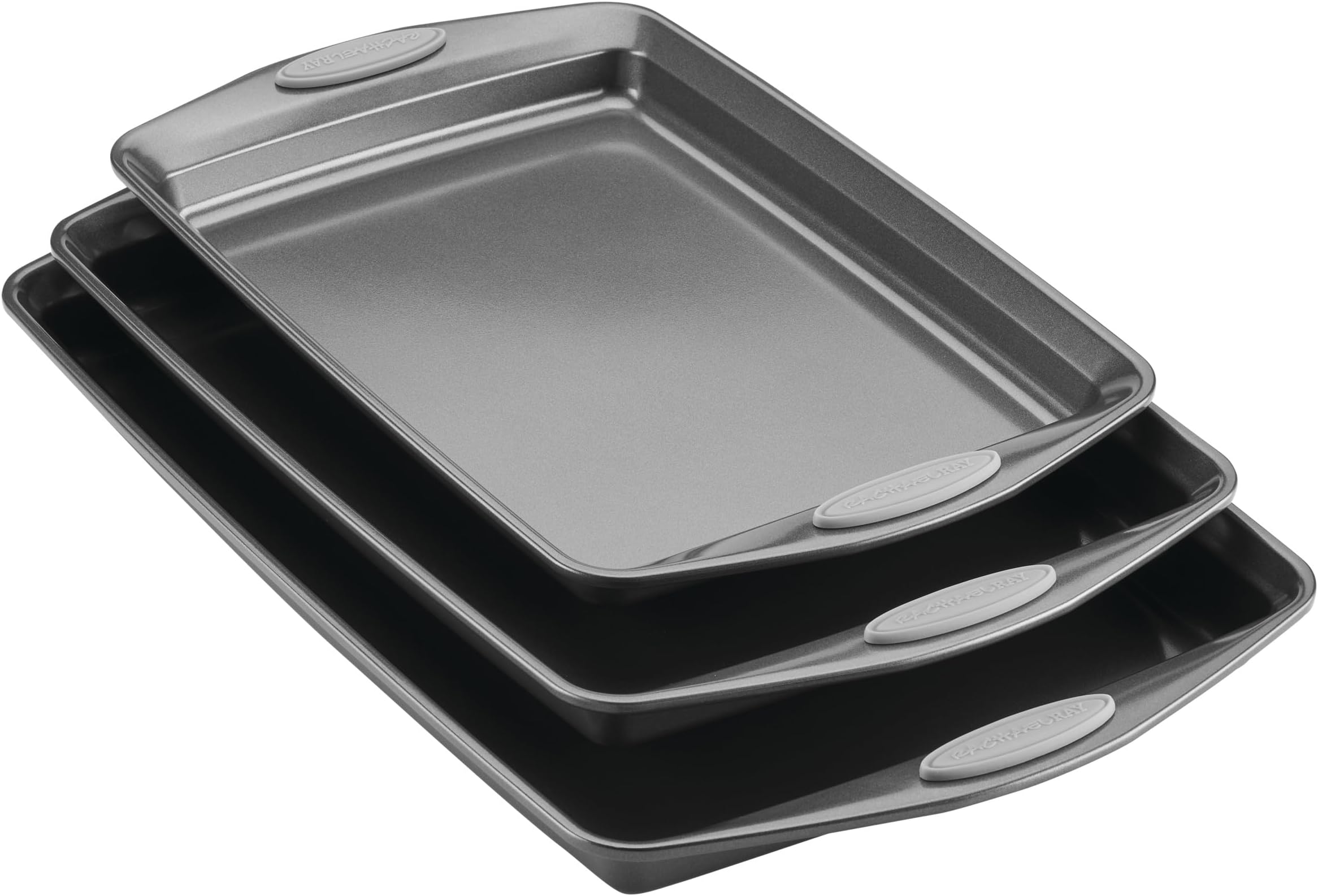 Rachael RayNonstick Bakeware Set with Grips, Nonstick Cookie Sheets/Baking Sheets - 3 Piece, Gray with Sea Salt Gray Grips