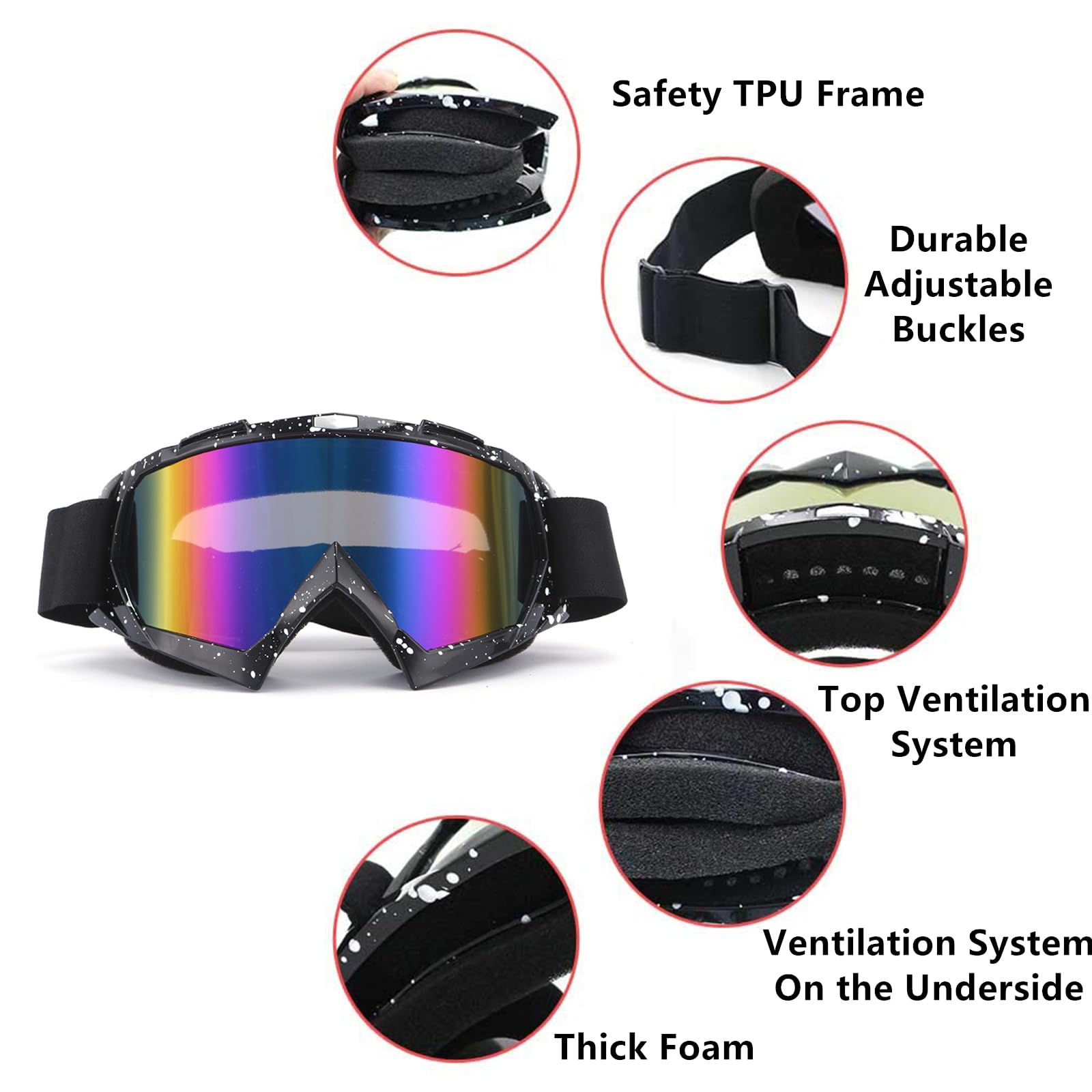 gotyou Gafas de Motocross, Gafas Snowboard Espejo, Gafas de moto, Gafas de snowboard, a prueba de polvo, flexibles, UV400, ATV Dirt Bike Racing Gafas de seguridad para Esquí, Ciclismo