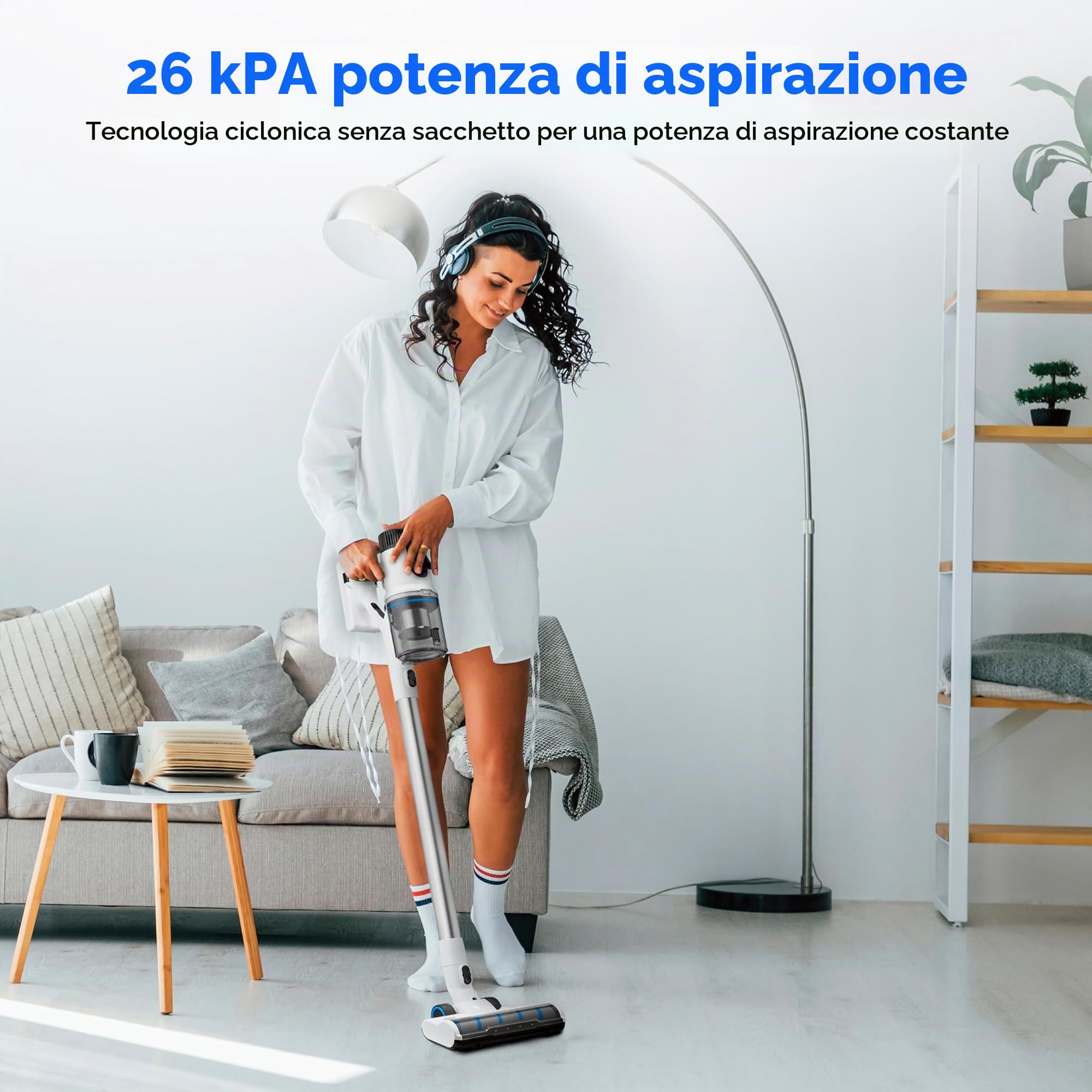 MEDION P400 W+ aspirapolvere a bastone con funzione di pulizia (cordless, senza sacchetto, tecnologia a ciclone, 400 watt, aspirapolvere a bastone 2in1, aspirapolvere a mano, batteria ricaricabile