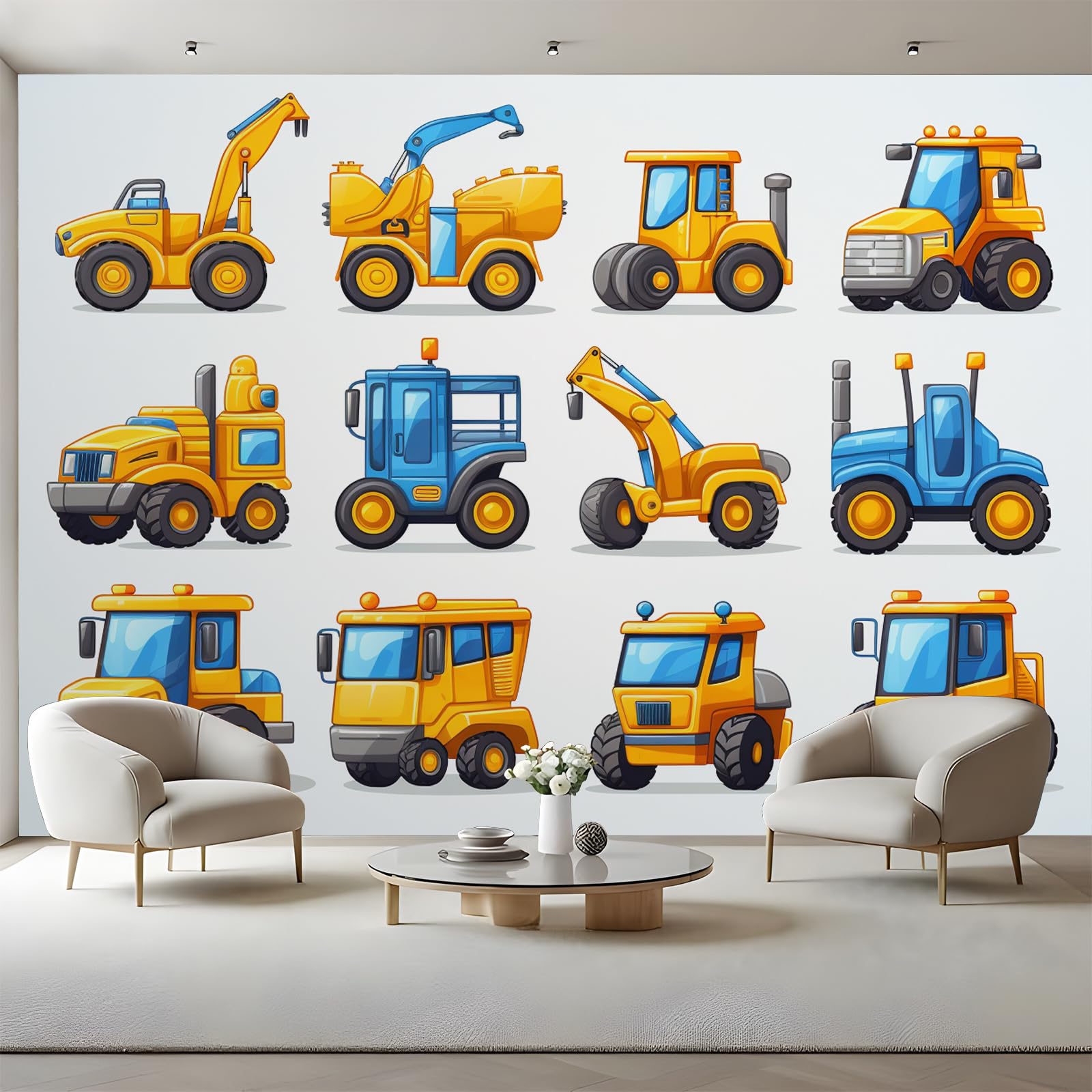 Grand sticker mural en toile canvas 280x200 cm avec camion et tracteur d'enfants