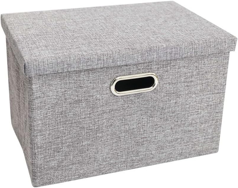 LUFOFOX Storage Box with Lids and Handles Natural Fabric Collapsible Storage Baskets for Closet Shelves Drawers (Gray,13X9.3X7.1 inch)