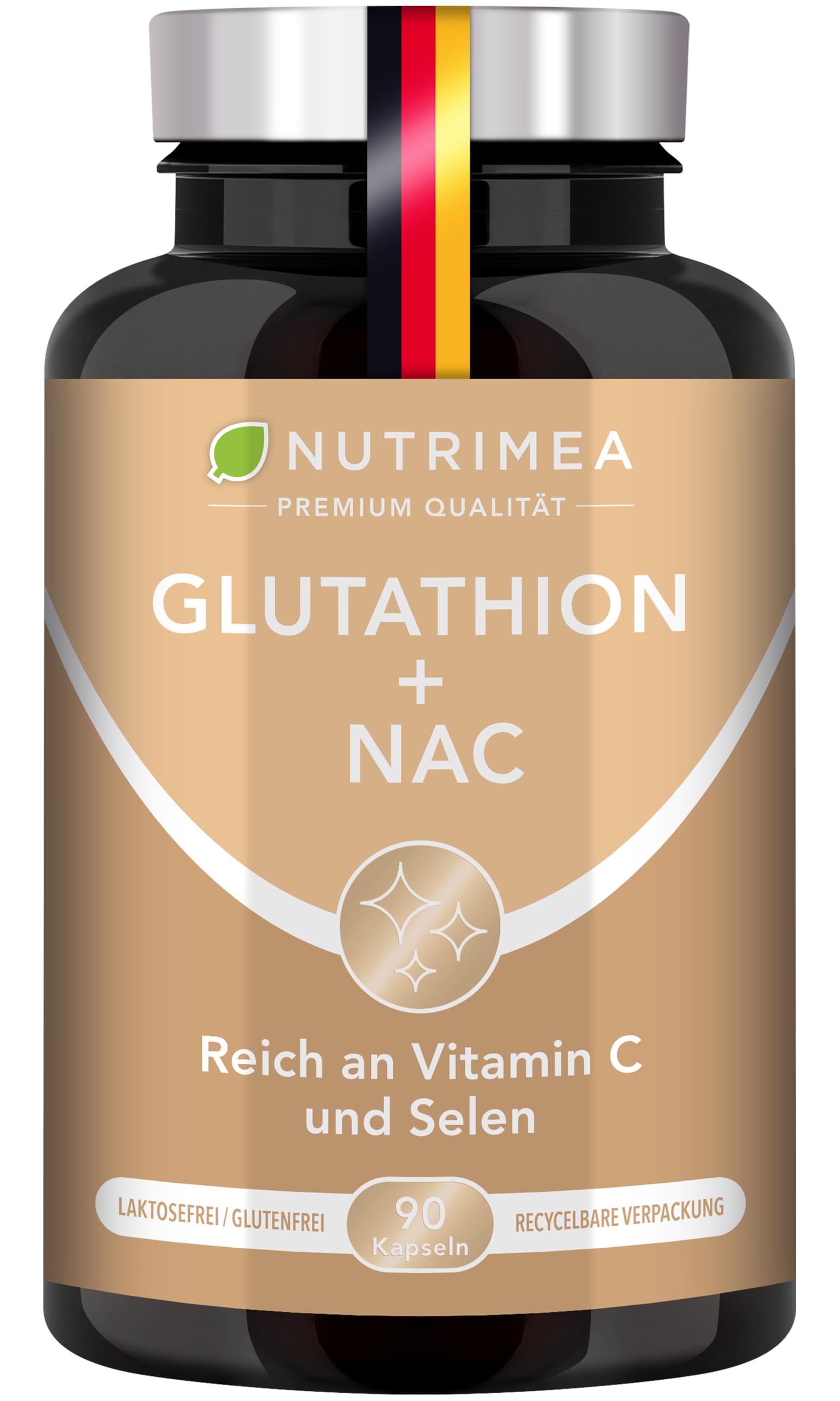 L Glutathion - Mit NAC + Vitamin C | Optimale Formel Reduziert zu 98% | Tripeptid: Glutaminsäure, Cystein, Glycin | 90 Kapseln Hochdosiert 100% Vegan - Premium Qualität - Nutrimea