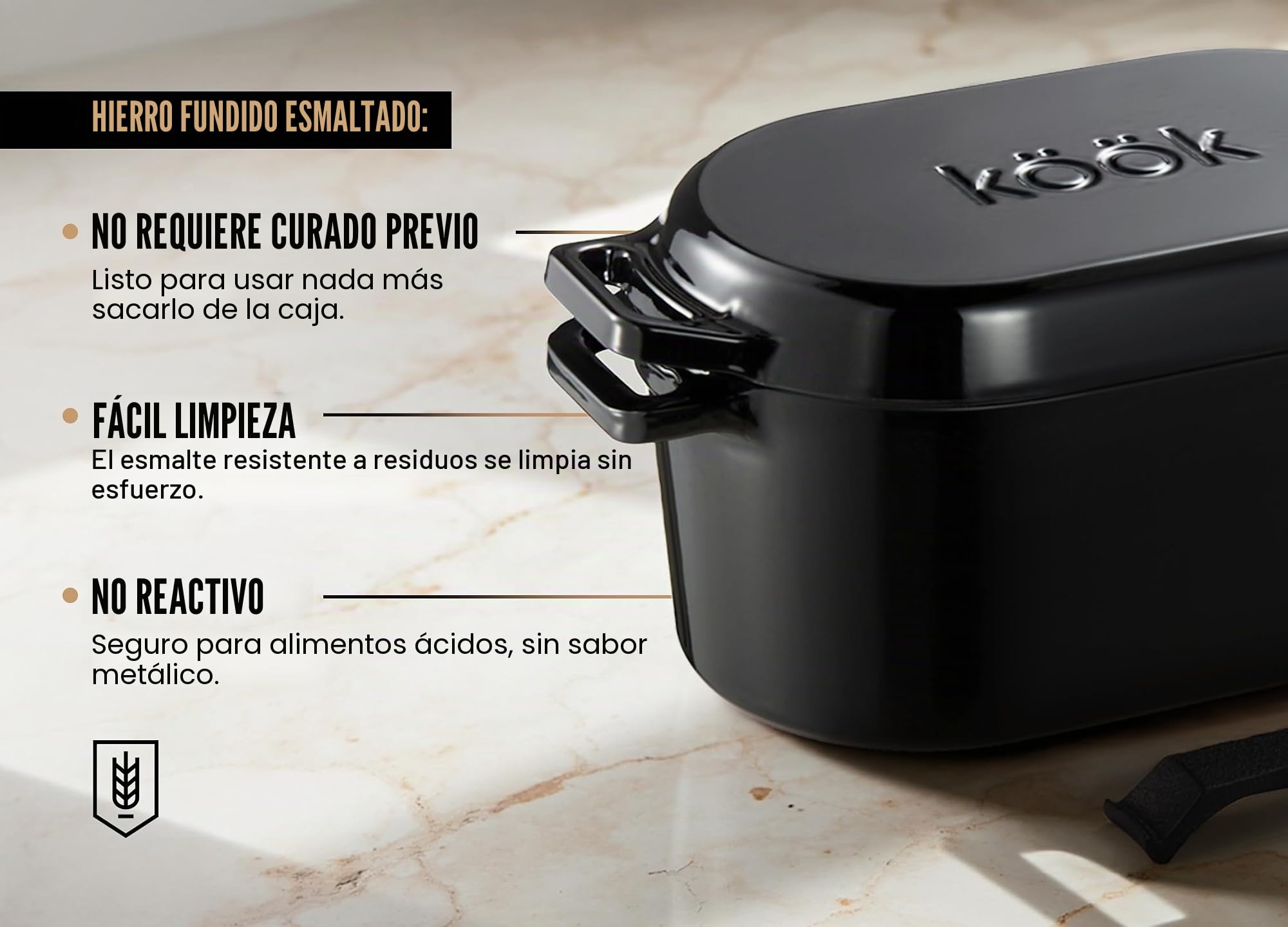 KooK Horno holandés ovalado, para hornear pan, molde para pan de masa madre, con tapa, asas dobles, hierro fundido esmaltado, incluye palanca de tapa, apto para lavavajillas, 3.4 cuartos de galón