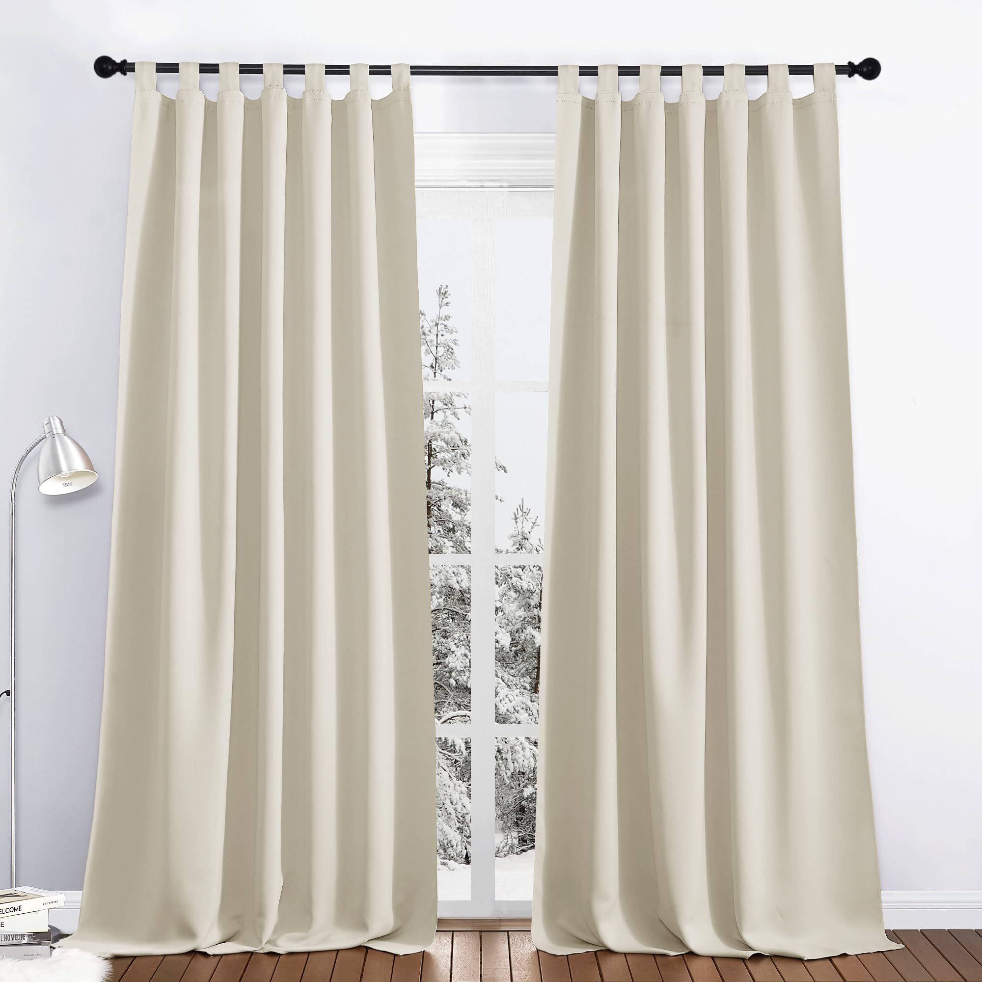 PONY DANCE Cortinas Termicas Aislantes Frio y Calor Opacas 2 Piezas, Cortinas Salon Modernas 140x245 CM Blackout Dormitorio con Trabillas, Beige Claro