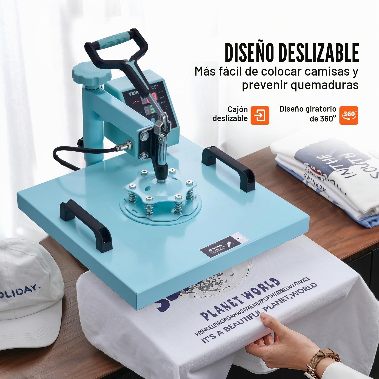 VEVOR 5 en 1 Máquina de Prensado por Calor con Prensa de Vaso de 887 ml, 380 x 380 mm, Prensa Térmico con Giro de 360° con Control Digital Preciso para Camisetas, Tazas, Sombreros y Platos, Verde
