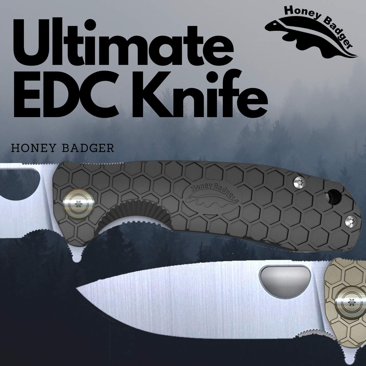 Honey Badger 8Cr13Mov Pocket Knife 3.63" Hook Blade, Lightweight 4oz Folding Utility EDC, Deep Pocket Carry Camping, Fishing, Tactical with Pocket Clip - Large Size
