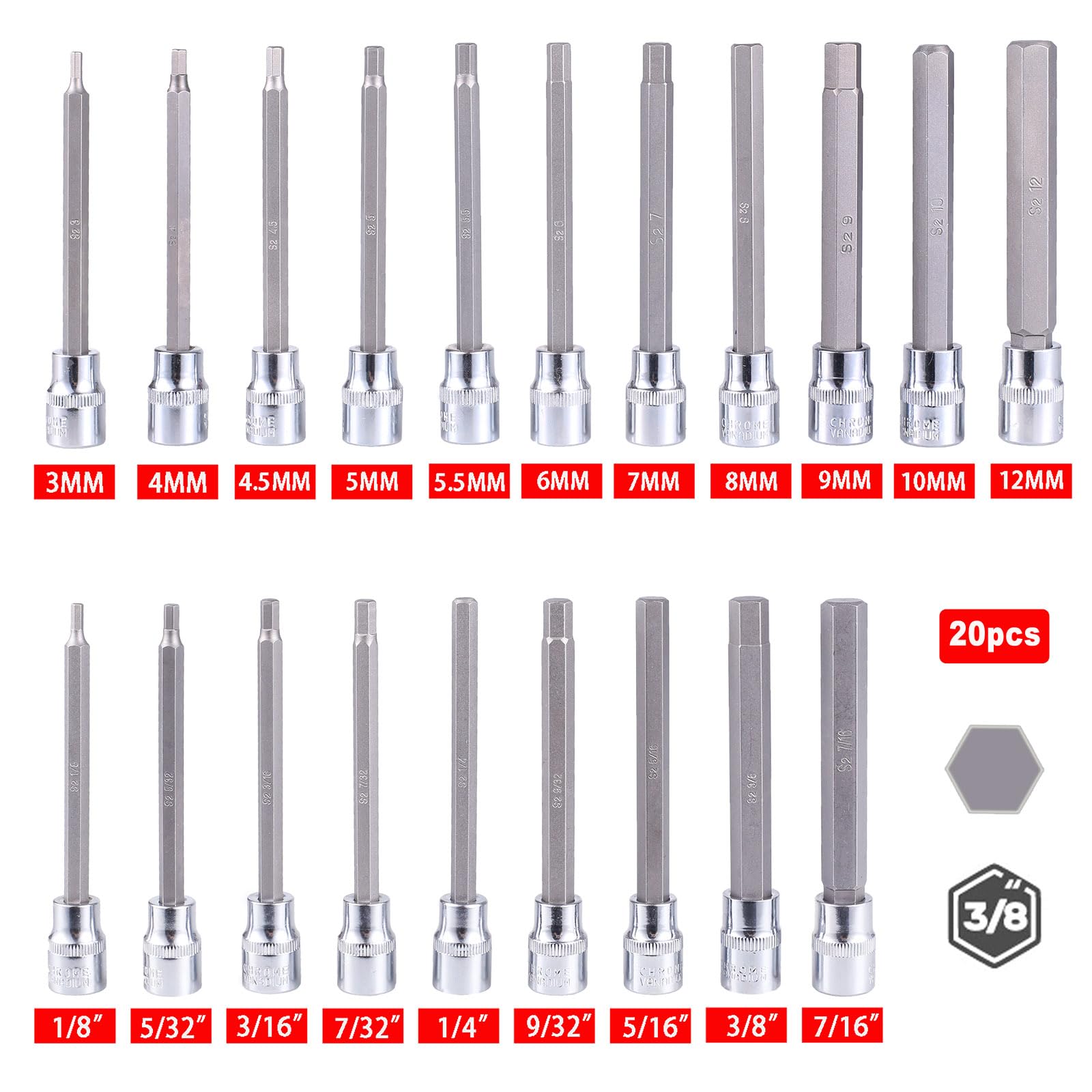 Hohes Drehmoment Werkzeugsatz 20-teiliges Langes Inbus-Bit-Set – 3/8 ...