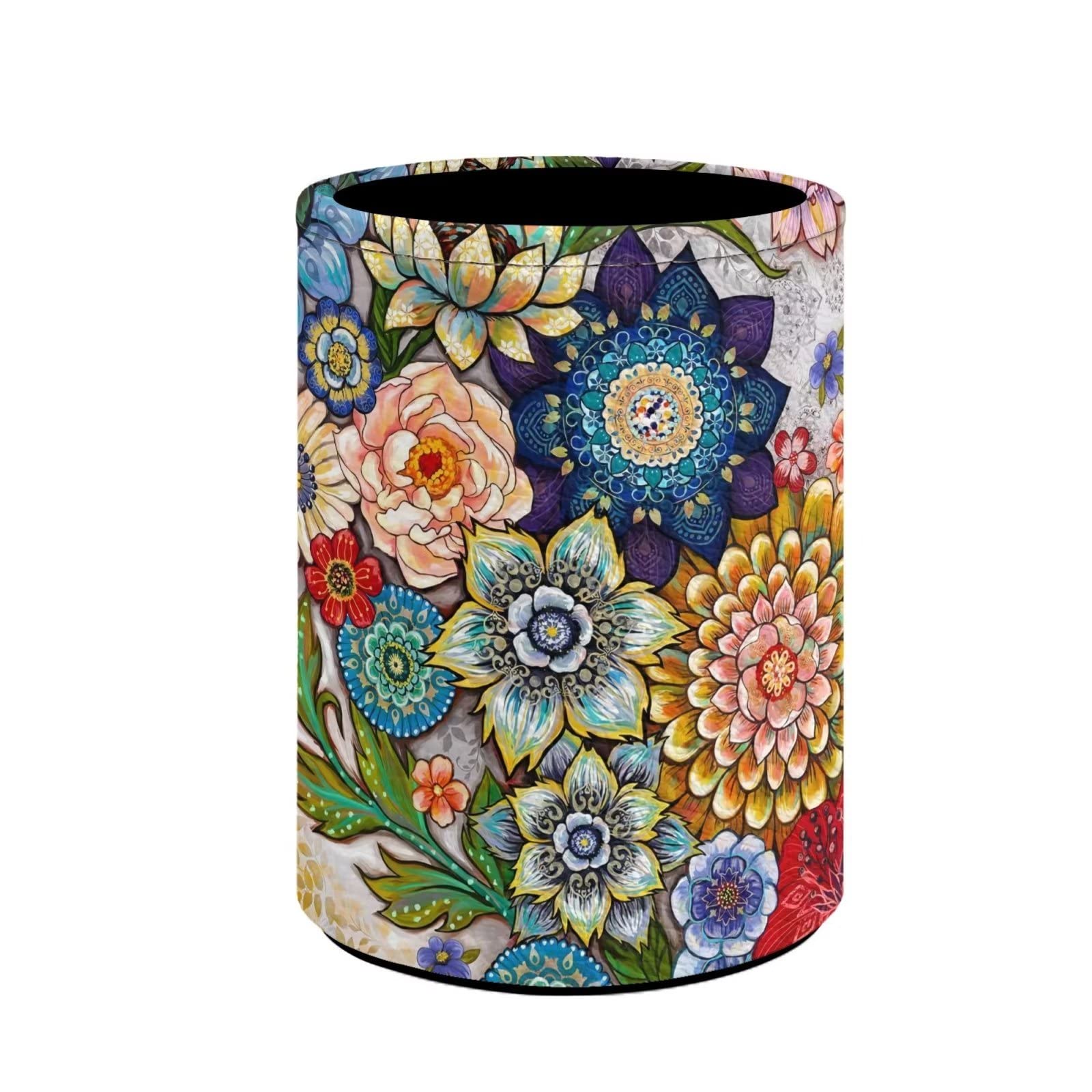 chaqlin Blossom Flower PU Leather Pen Holder Pencil Stand Cup Round Pot Storage Box Office Desk Accessories for Women Girly Gift,Stationery Organizer