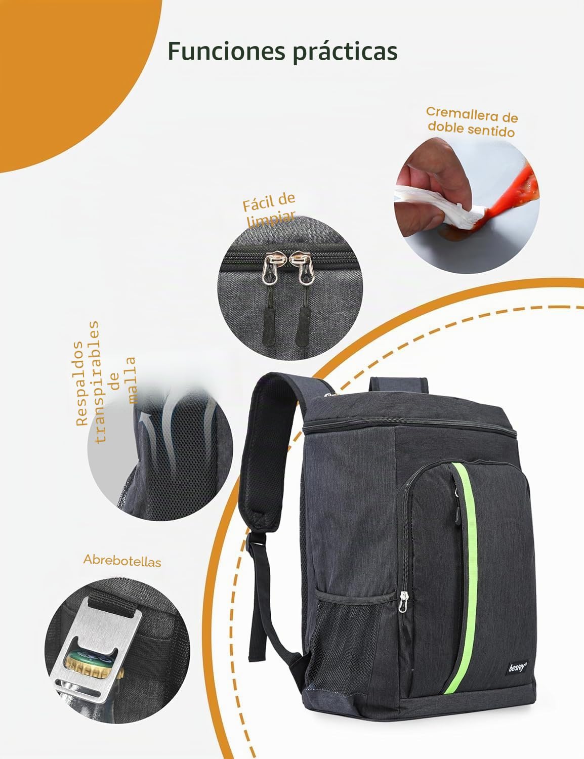 Besrey - Mochila térmica de 30 litros, Bolsa térmica, Mochila isotérmica, portaalmuerzos, Mantiene los Alimentos Calientes o fríos. para Camping, pícnic, Barbacoa, Eventos (Negro)