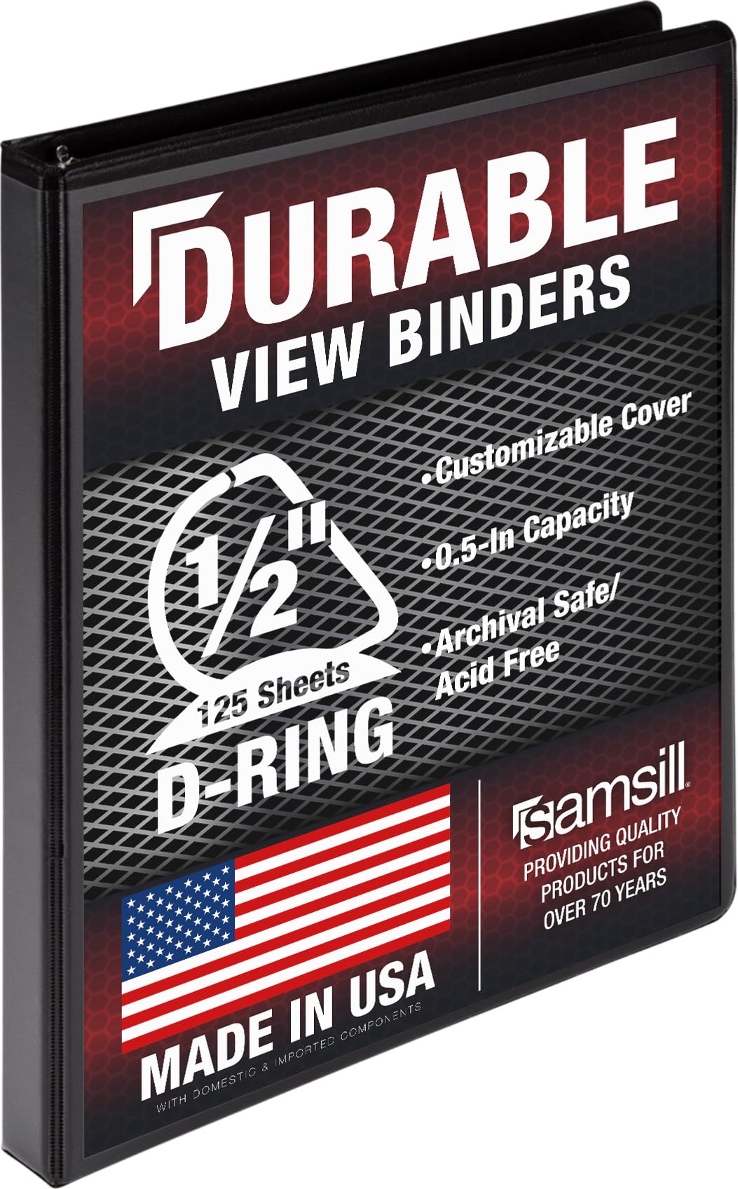 Samsill Durable 0.5 Inch Binder, D-Ring, Clear View Cover, Charcoal Black | Value Pack Storage Binder for Students - main product image