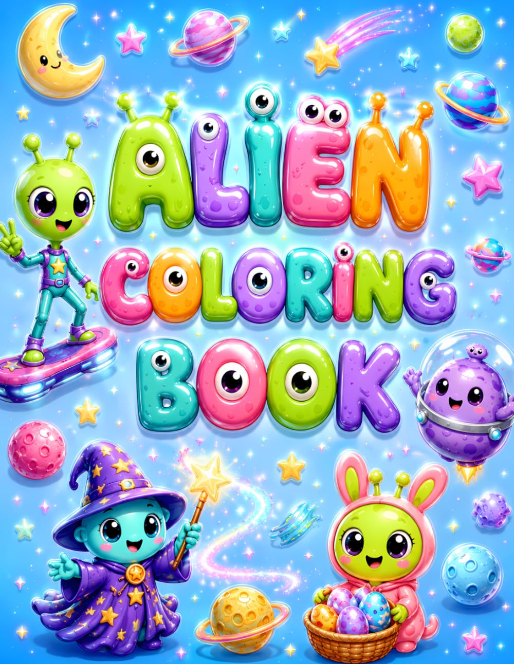 Alien Coloring Book: Bold and Easy Outer Space Coloring Book for Kids Ages 4-8 with 40 Big and Simple Designs Featuring Cute Aliens, UFOs, Spaceships, Planets and Cosmic Adventures for Boys and Girls