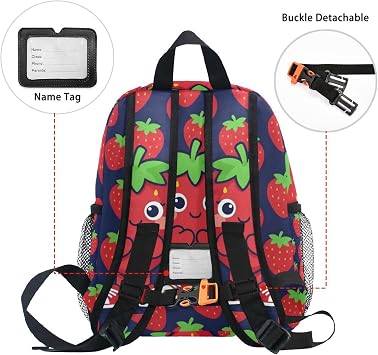 Navy Blue Strawberry kid girl backpacks for school leash books bag with name tag for 3-4 year old