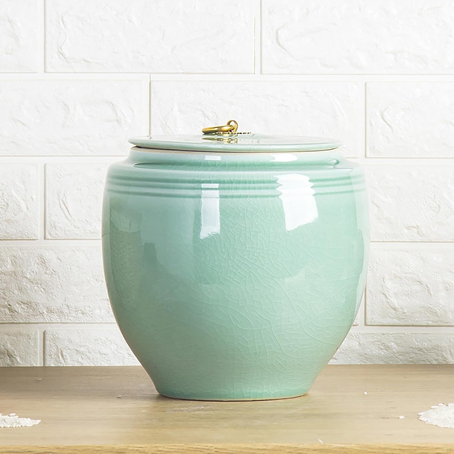 Ceramic Pot with Lid, Ceramic Rice Storage Containers, Ceramic Tea Barrels, Kitchen Organization for Food, Sealed Rice Storage Tank(A,Capacity 10kg)