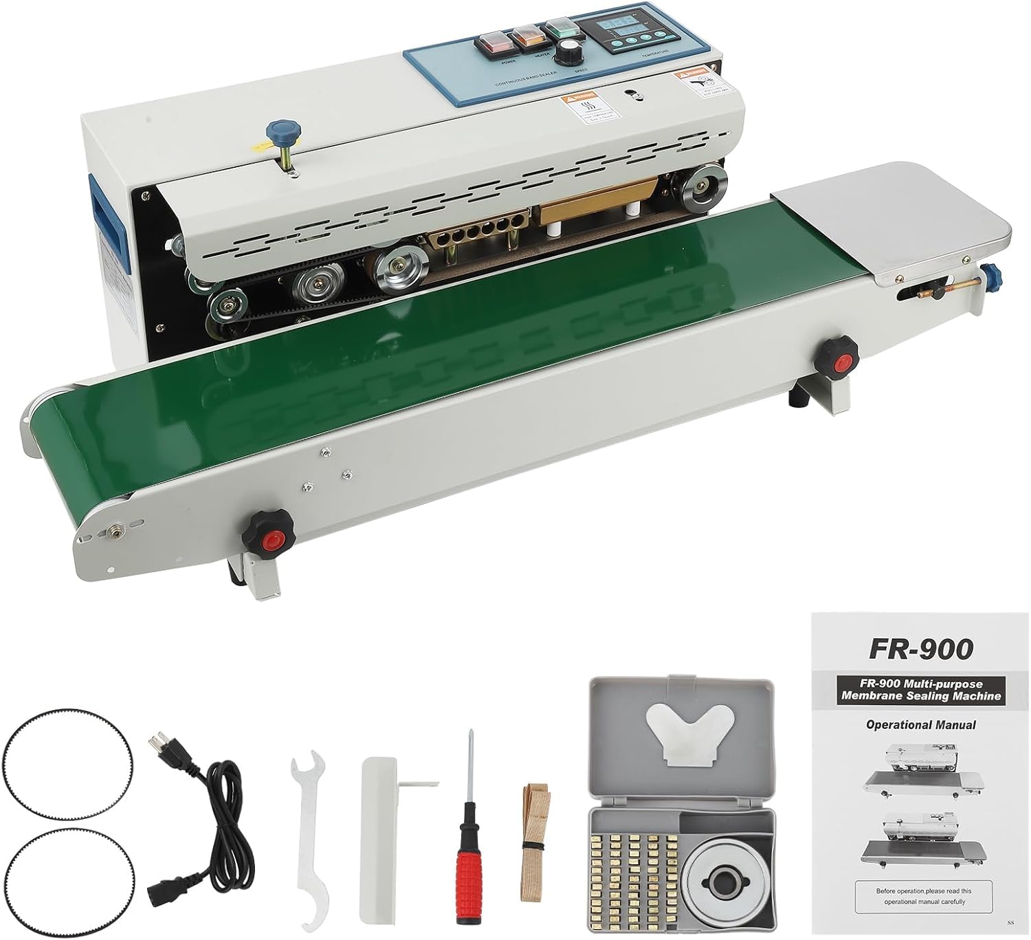 Automatic Commercial Bag Seal Machine with Digital Temp Control, Fast Heat Seal, Print Date/Logo–Metal Food Sealer for PP, Plastic, Foil, PVC Pouch Packaging, 110V, Adjustable Band