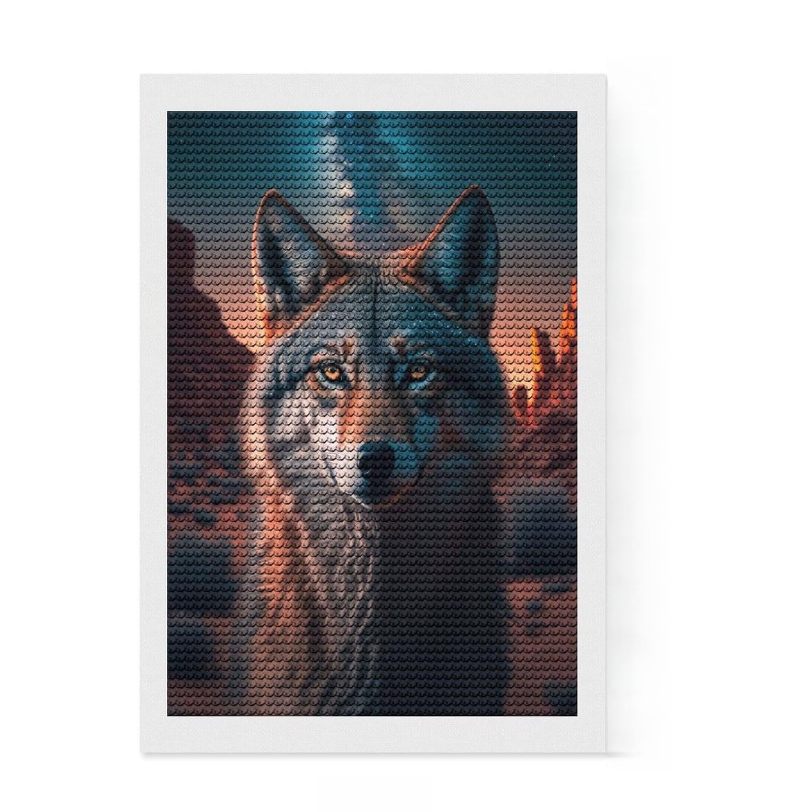 Junmoney Wolf is Waiting Diamond Painting Kit 8"x12", Neat Printed Canvas, Sparkling Round Gems, Fun Craft Experience, Office Decor