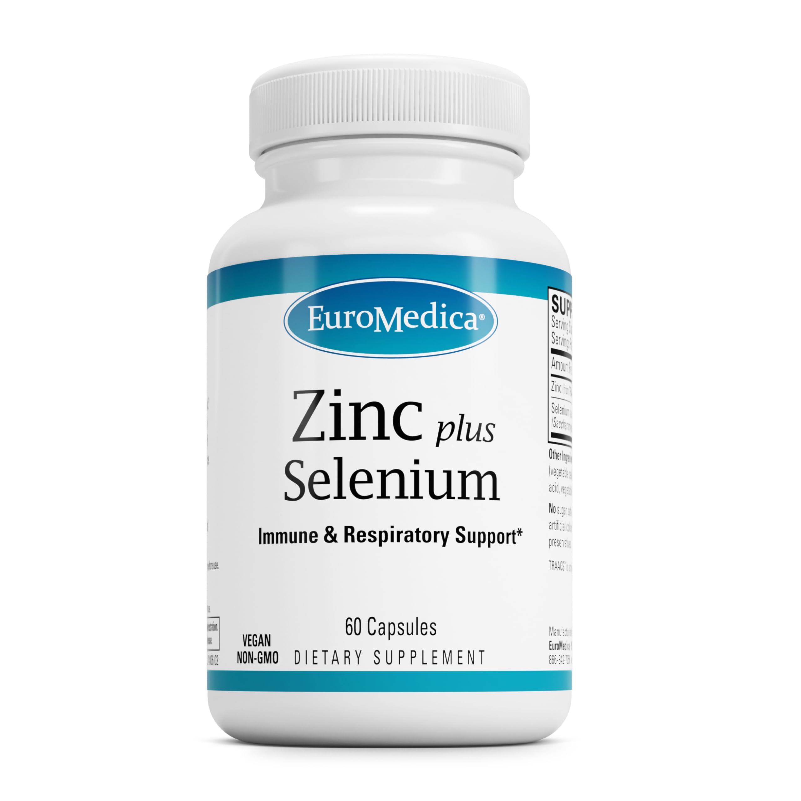 EuroMedica Zinc Plus Selenium - Immune & Respiratory Health Support Supplement - Mineral Supplement with Zinc Bisglycinate Chelate - Formula with Selenium for Cellular Health Support - 60 Capsules