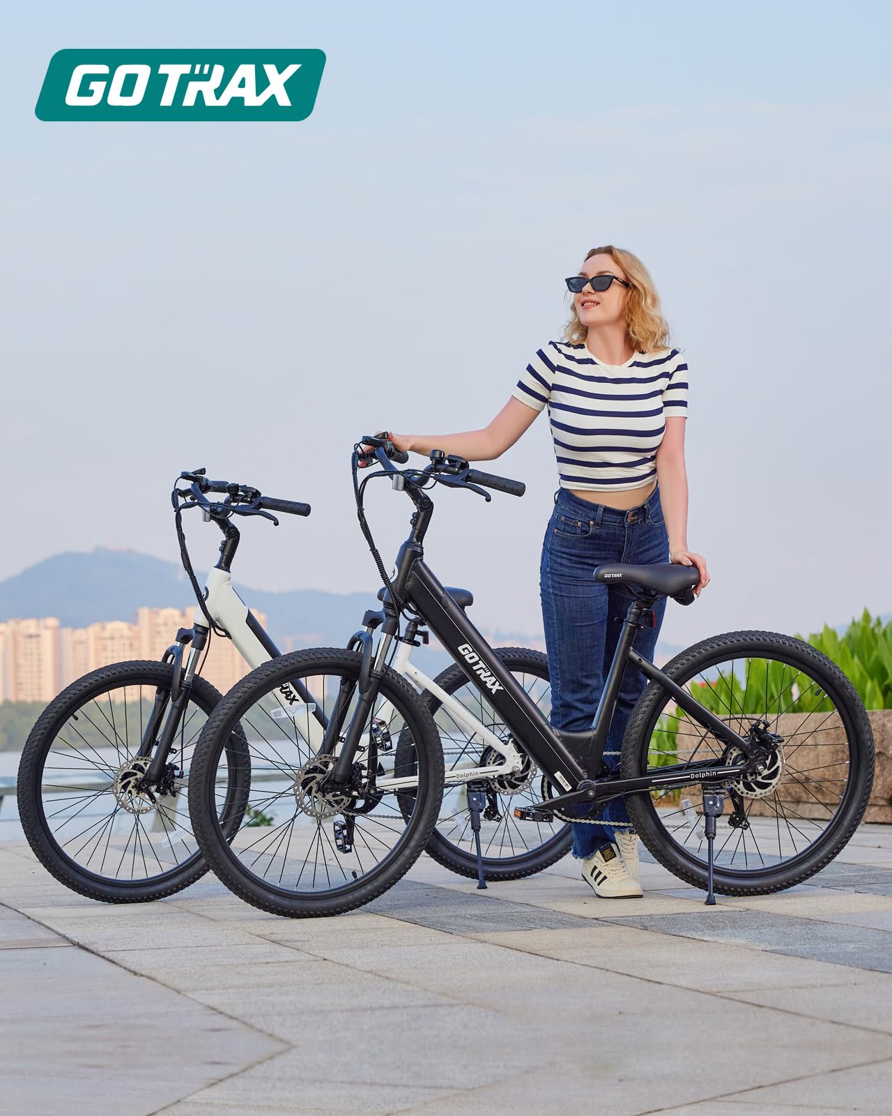 Gotrax Dolphin 26" Electric Bike, Max Range 30Miles(Pedal-assist1) & 20Mph Power by Peak 500W, 5 Pedal-Assist Levels & Front Suspension, 7-Speed&Boost Mode, City E-Bike for Adult, Step-Thru Bicycle