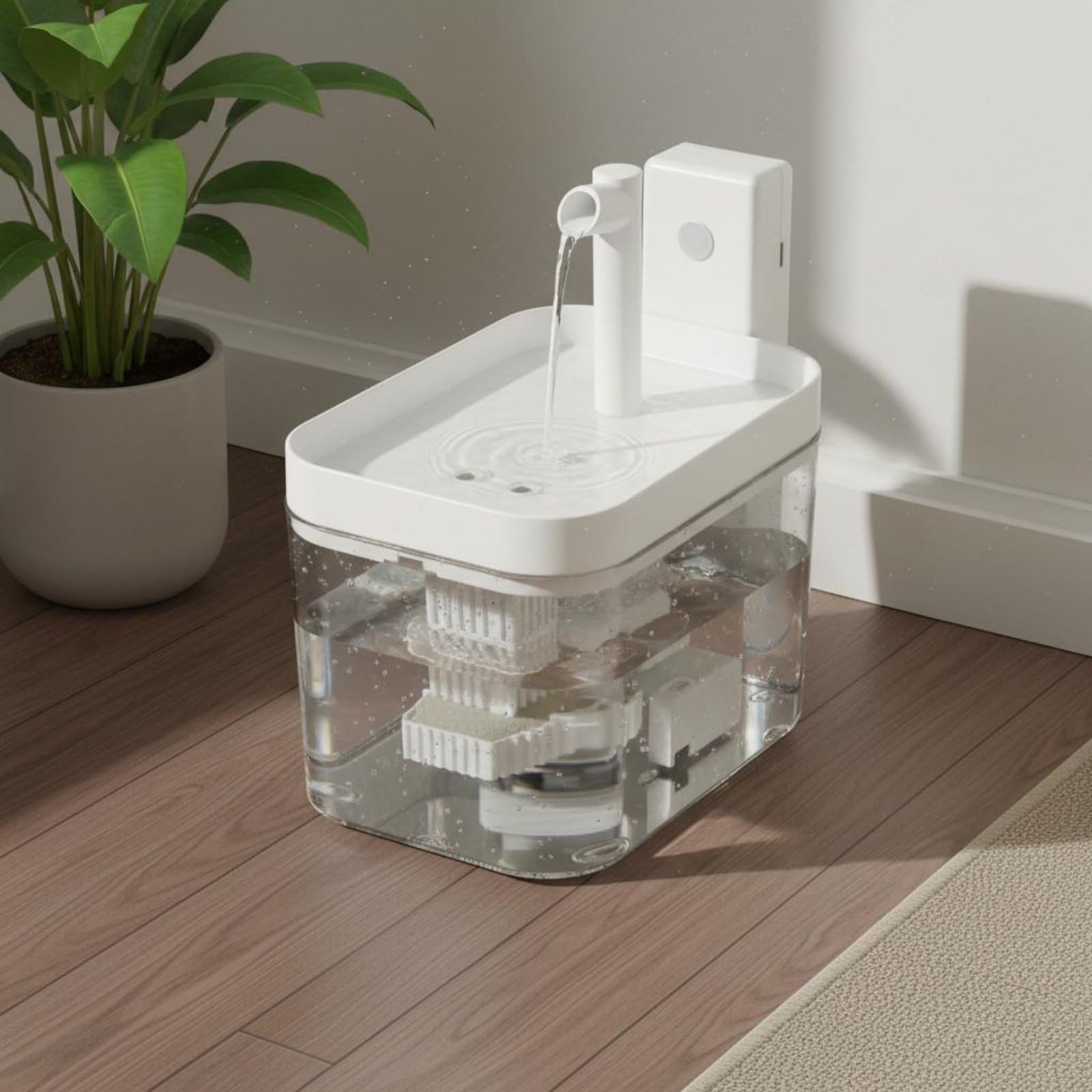 Dispositivo Automatico per Bere Fontana Distributore Abbeveratoio Depuratore con Acqua in Ricircolo Filtro Stratificato, Giallo Trasparente, Acqua Circolante Con Sensore