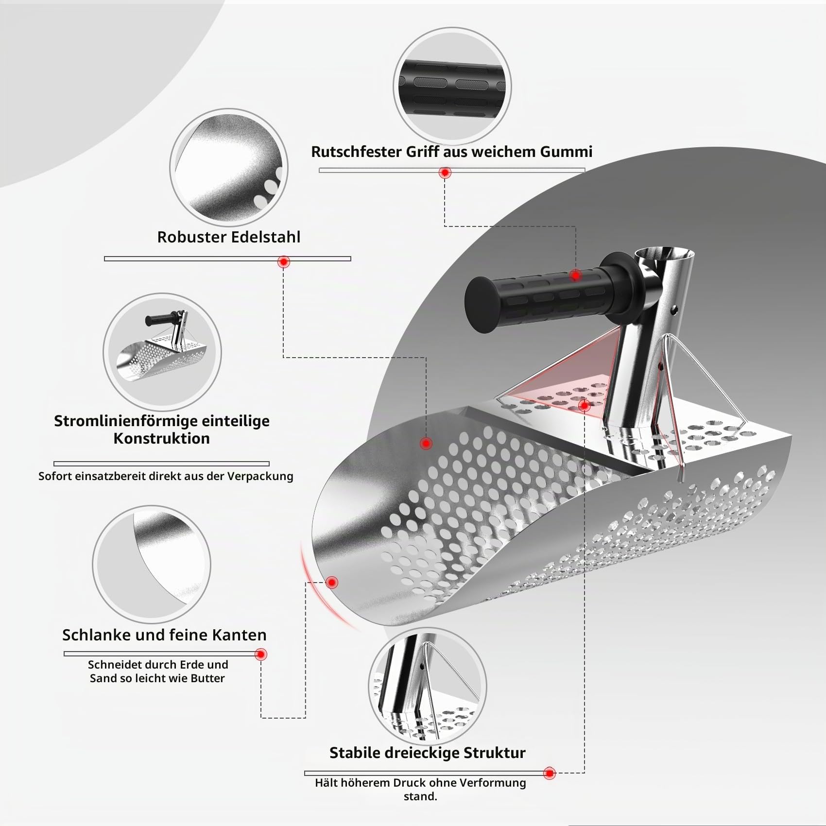DR.ÖTEK Metalldetektor Sandschaufel, Edelstahl, Schwerlast, Anti-Rost, Bergemagnet, Schatzsuche