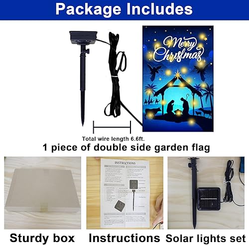 Miniatura 3 de Nativity - Bandera de jardín iluminada de Navidad, bandera religiosa de arpillera LED solar para patio – Cartel rústico de noche santa