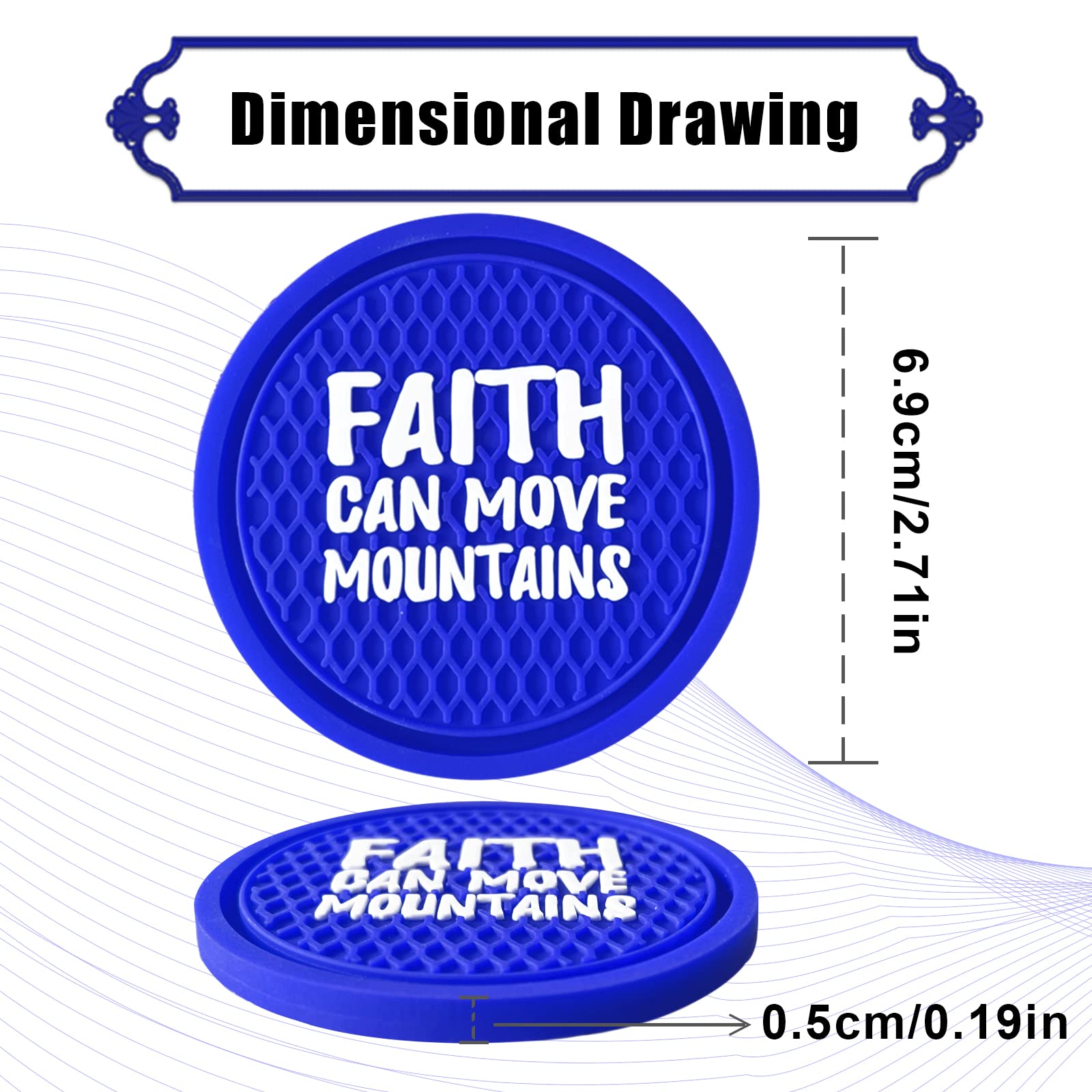 Faith 'Move Mountains' 4-Pack Non-Slip Cup Holders - Universal for Car, SUV, Truck - Blue