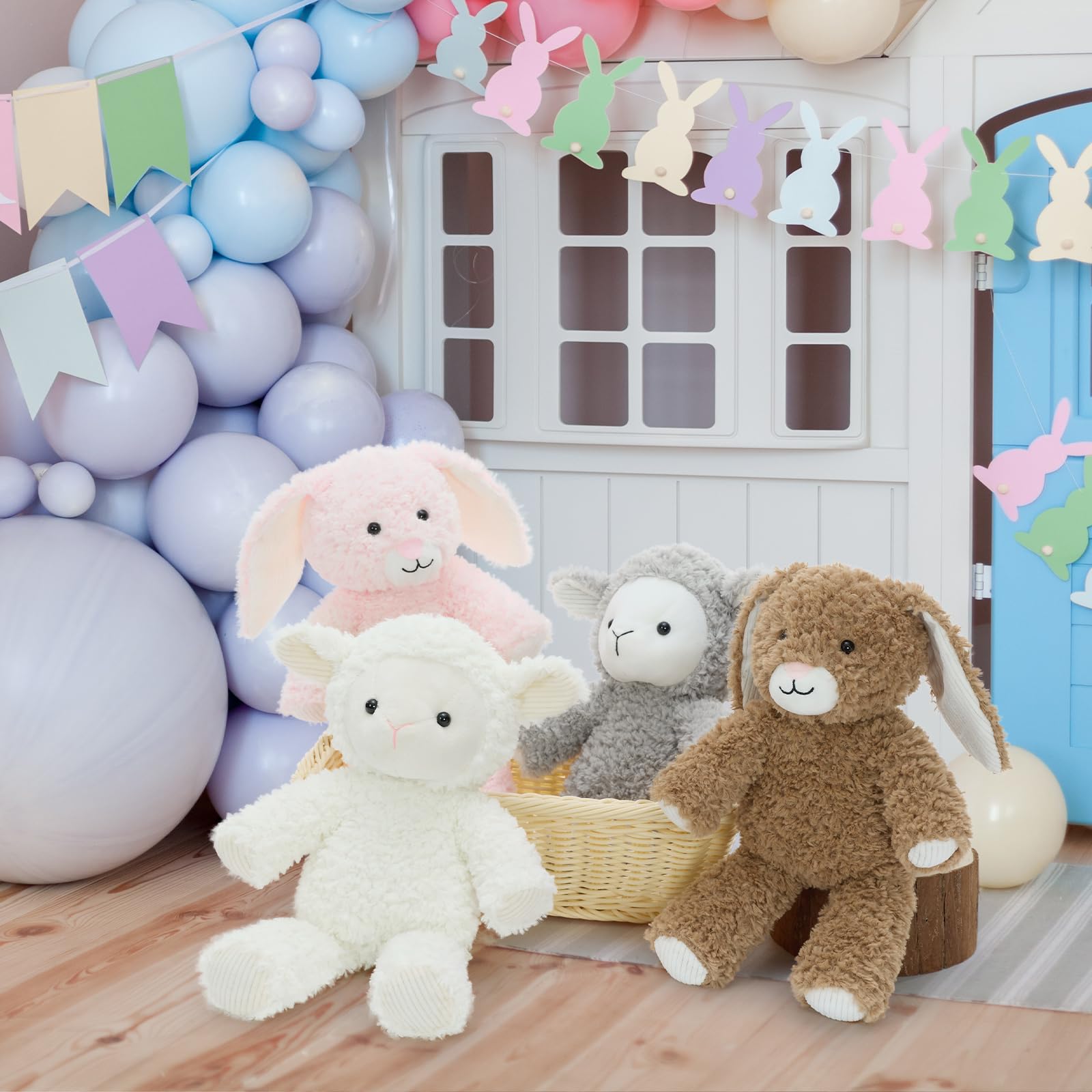 MorisMos 2 Piezas Peluche Conejo Peluche Juguete, 30cm Realista Conejo Juguete Suave, Animal De Relleno Peluche Conejo con Orejas Floppy para NiñOs CumpleañOs Deco (Rosa, MarróN)