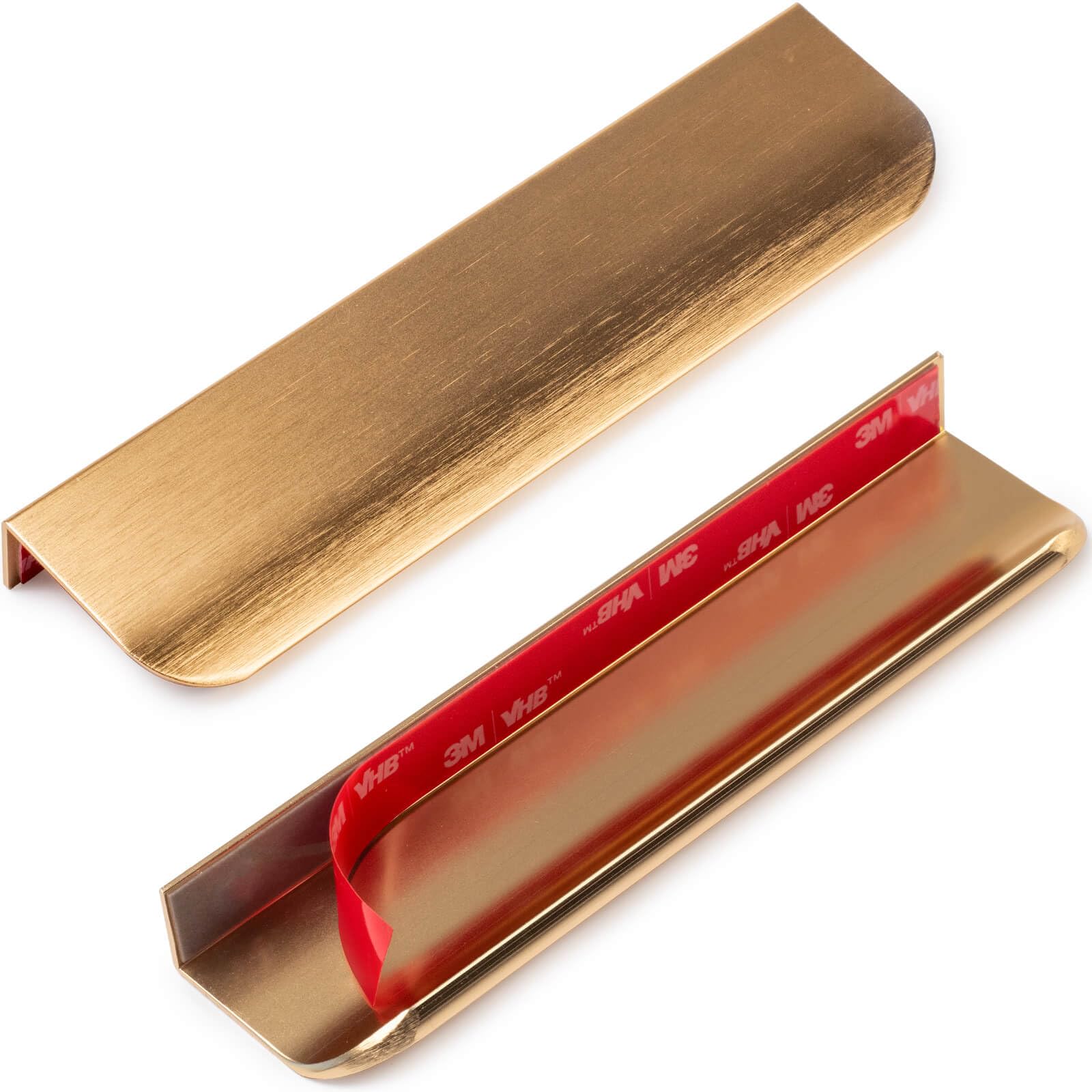 RVPEKUPE 5-Pack Adhesive Edge Finger Pulls for Cabinets No Drill Hidden Drawer Pulls Flat Stick On Cabinet Handles (Brushed Gold, 5.9" Length)