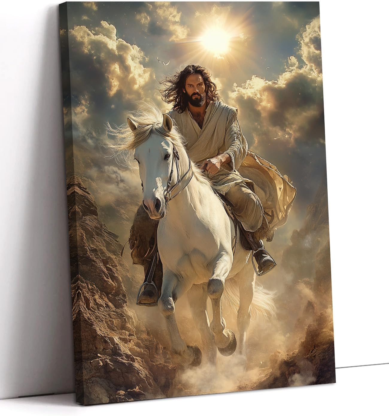Jesus Wall Art Christian Decor Framed Christ Jesus Touching Horse Head Picture Vintage Paintings Religion Spiritual Canvas Prints Living Room Bedroom Ready to Hang - 12.00"x18.00"