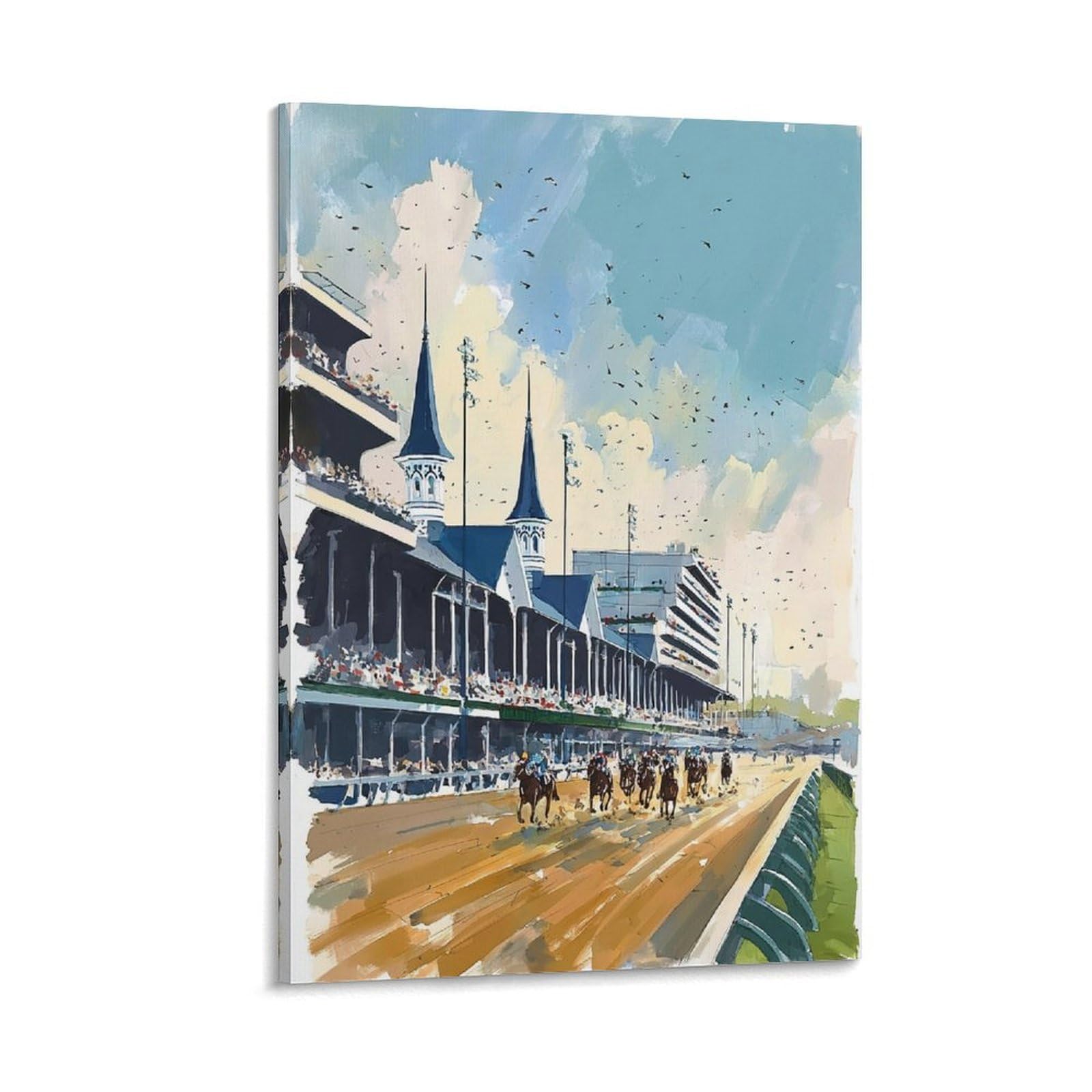 XWYMXZ Churchill Downs Watercolor Kentucky Horse Racing Posters 24x36inch(60x90cm) Vintage Watercolor Canvas Art