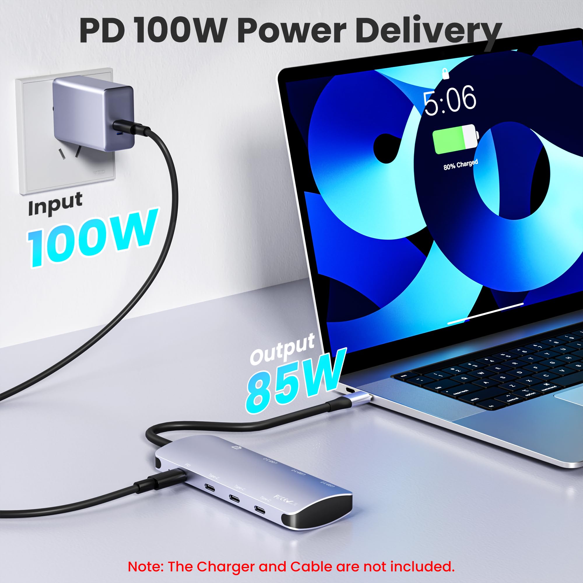 Hub USB C 8 in 1, splitter USB C con uscita video 4K a 60Hz 10Gbps, ricarica erogazione di potenza 100W, trasferimento dati, adattatore multiporta hub USB4