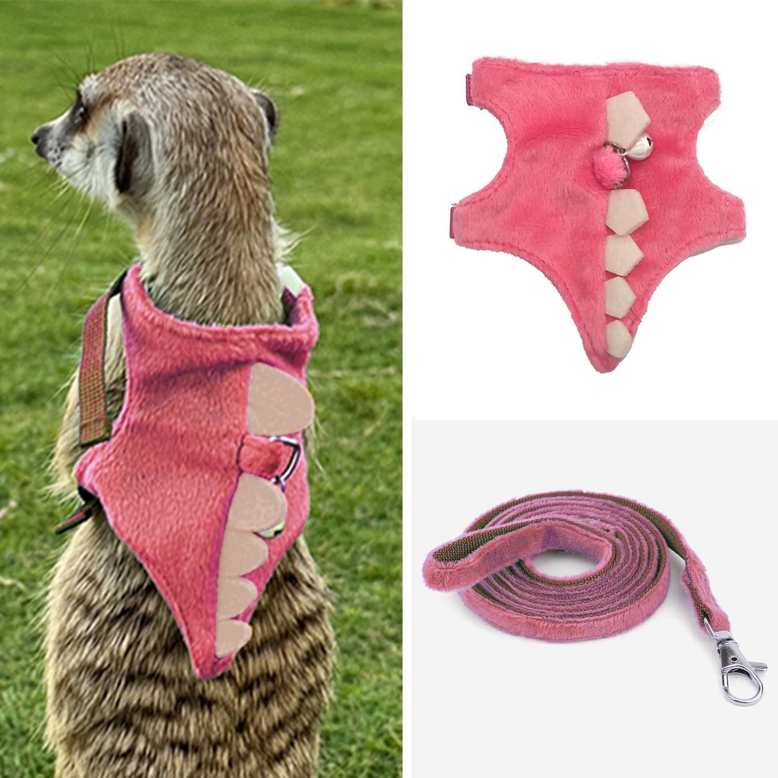 MANON ROSA Ferret Harness and Leash Set Small Animal Clothes Dinosaur Shaped Walking Vest for Baby Rabbit Guinea Pig Bunny Puppy Mouse Pets Teacup