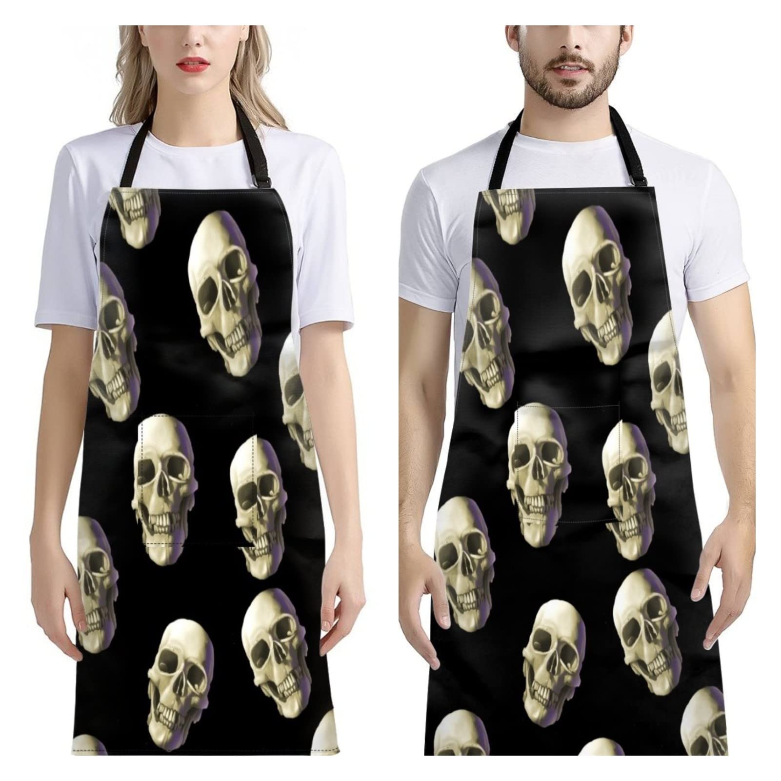 Dajingkj 2 Pack Funny Aprons for Grandma Women Halloween Pumpkin Witch Bat Theme Adjustable Long Apron with Pockets for Cooking Baking Gardening Birthday Apron Gifts for Mom