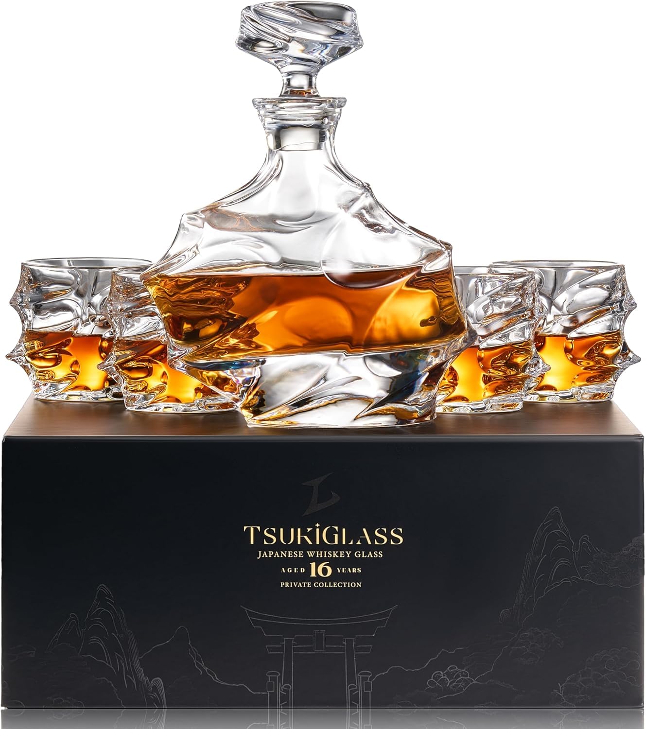 Whiskey Decanter Set with 4 Matching Storm Whiskey Glasses - Elegant Gift Set for Men & W…