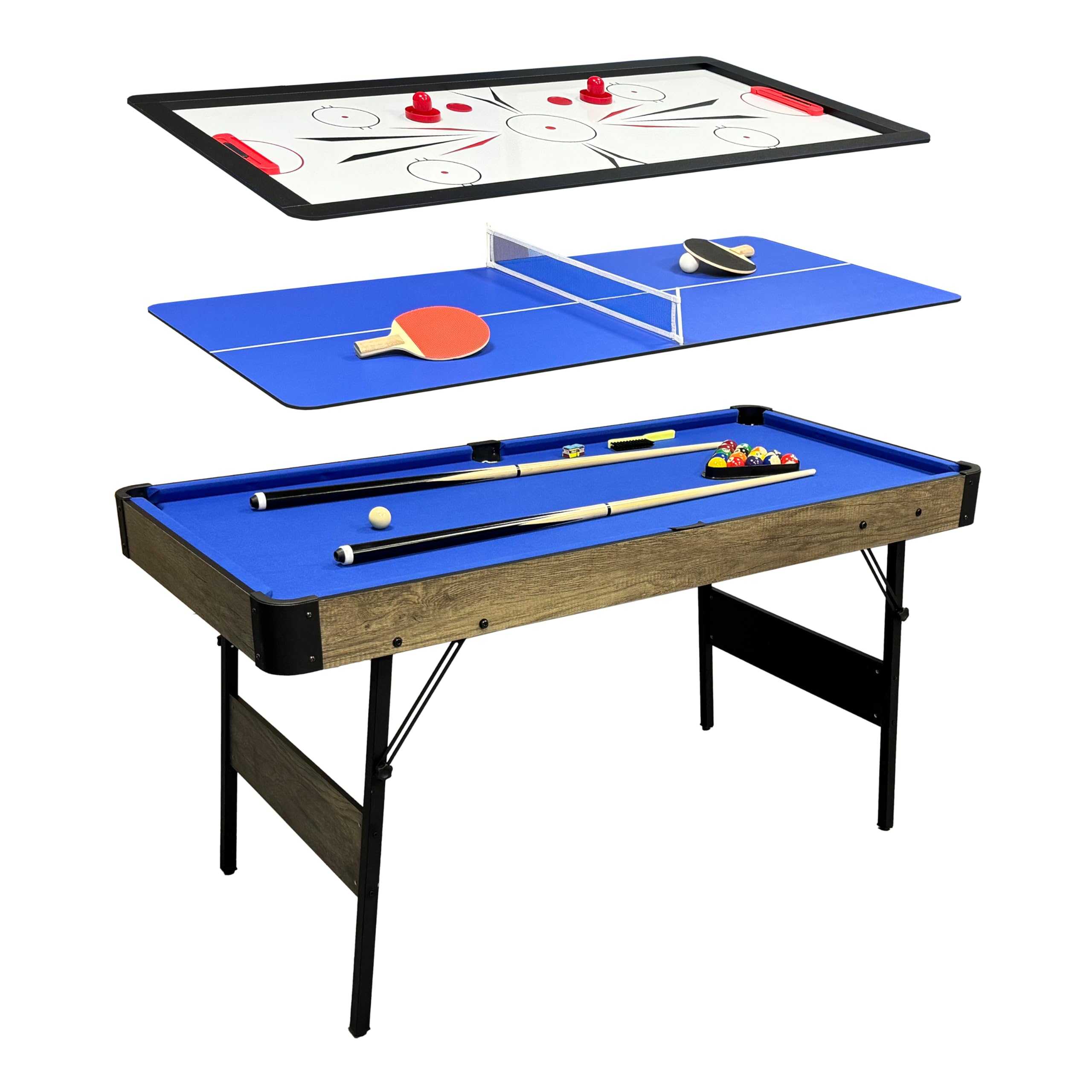 Cougar 3 en 1 Table Multi-Jeux Pliable Aspect Bois & Noir