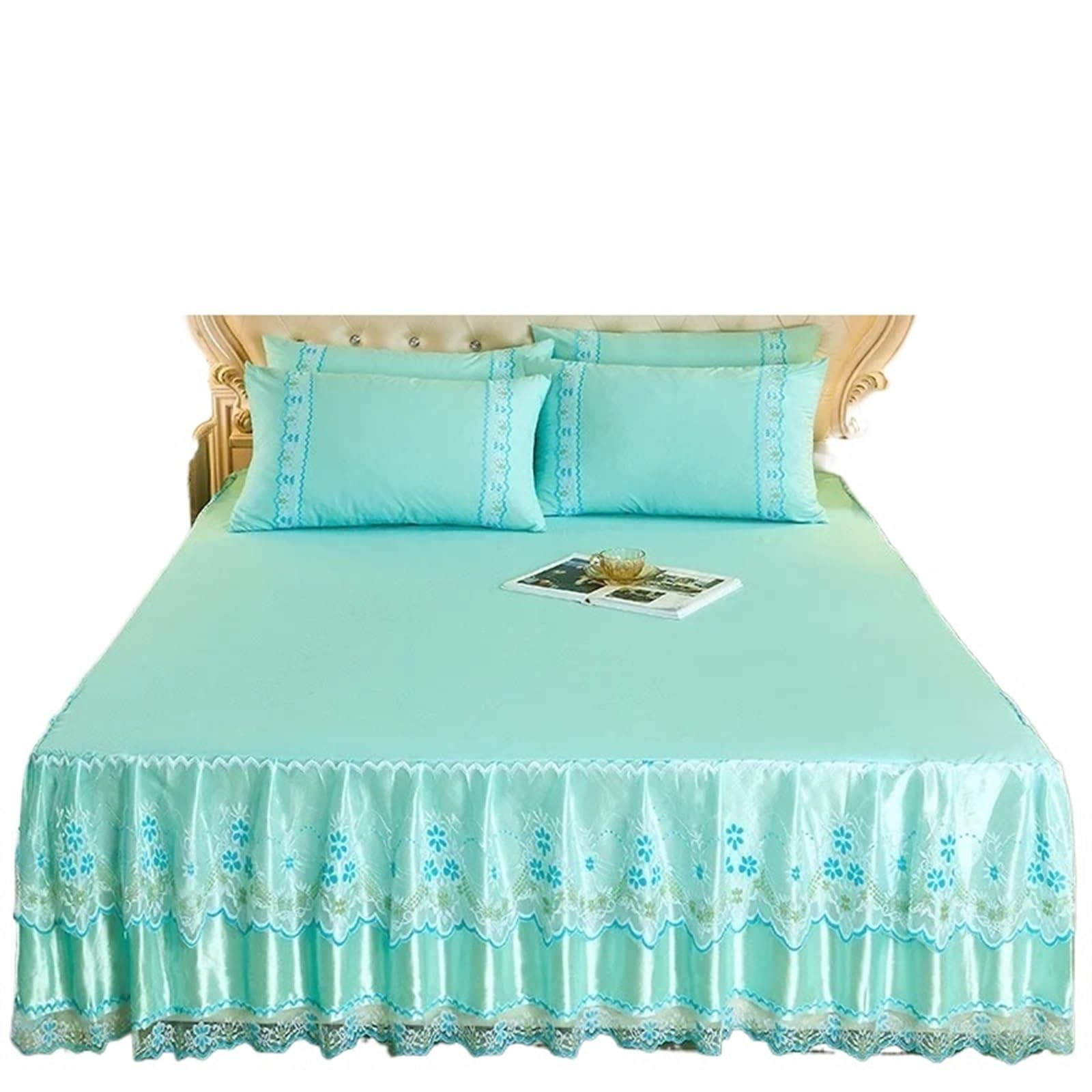 EJvkrbtx Ruffle Wrap Bedspread With Lace Bed Skirt, Solid, No Pillowcase, Multiple Sizes(Color 3,1PC 150x200cm)