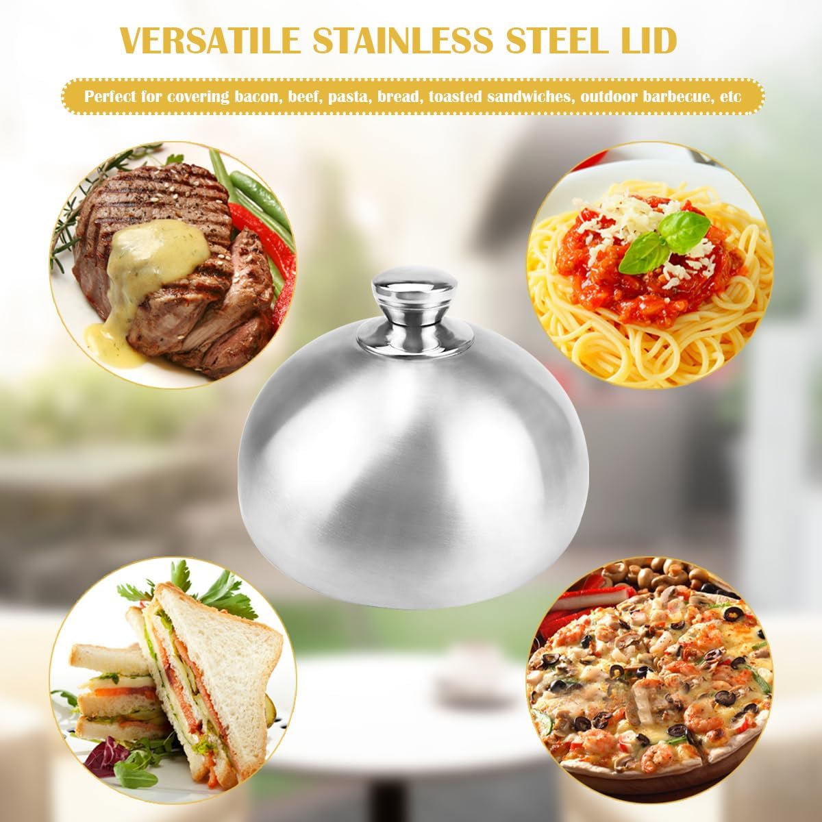 10 Inch Stainless Steel Food Dome -Dust and Steam Protection Dome for Home and Restaurant for Melting Cheese, Cakes, Desserts and Burgers