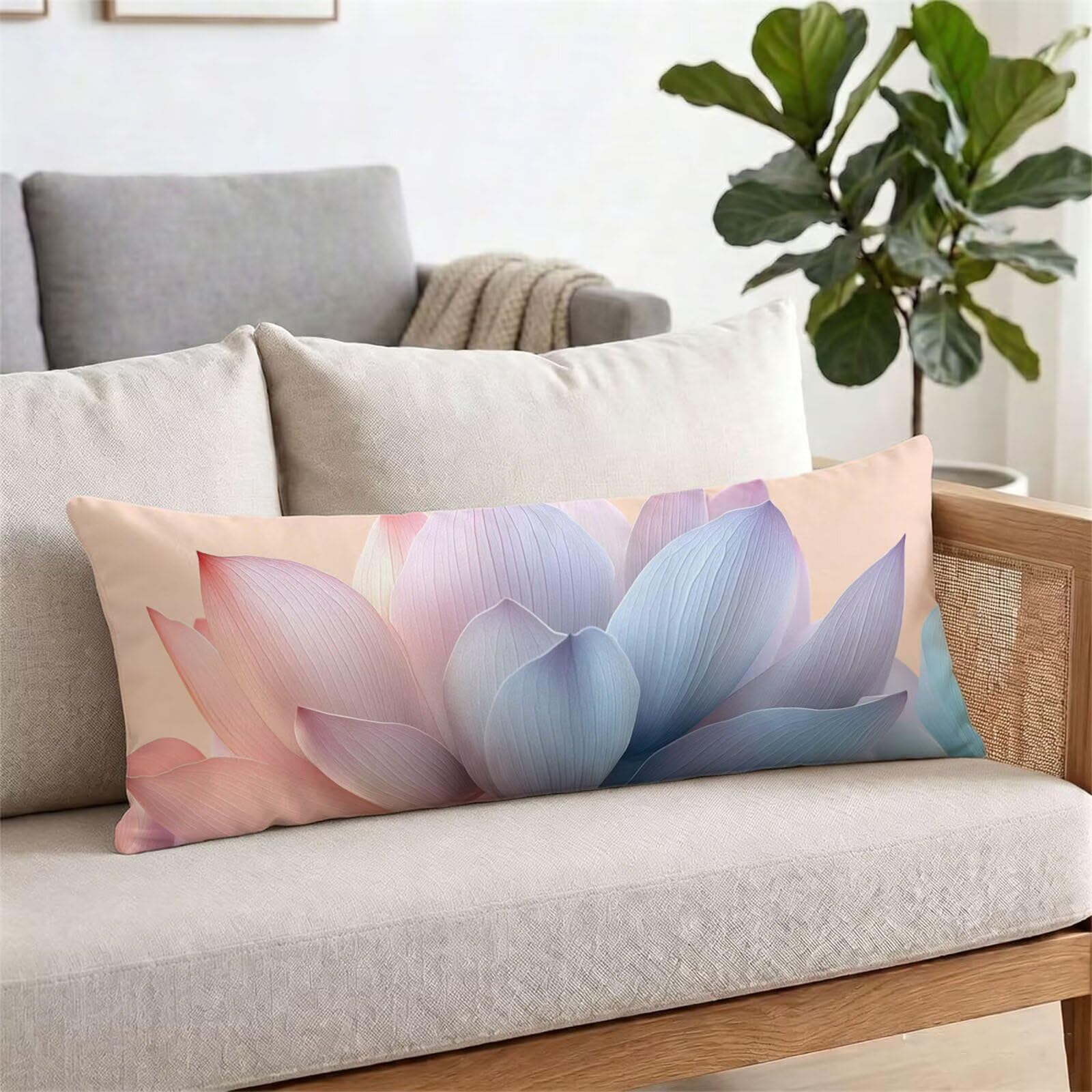 Funda de Almohada 60 x 180 cm Rosa Protector Almohada 180 cm con Cremallera Invisible, Lino Durable y Transpirable Pillow Case Largas Pétalo Impresión a Doble Cara para Cama, Sofá y Dormitorio dg-417