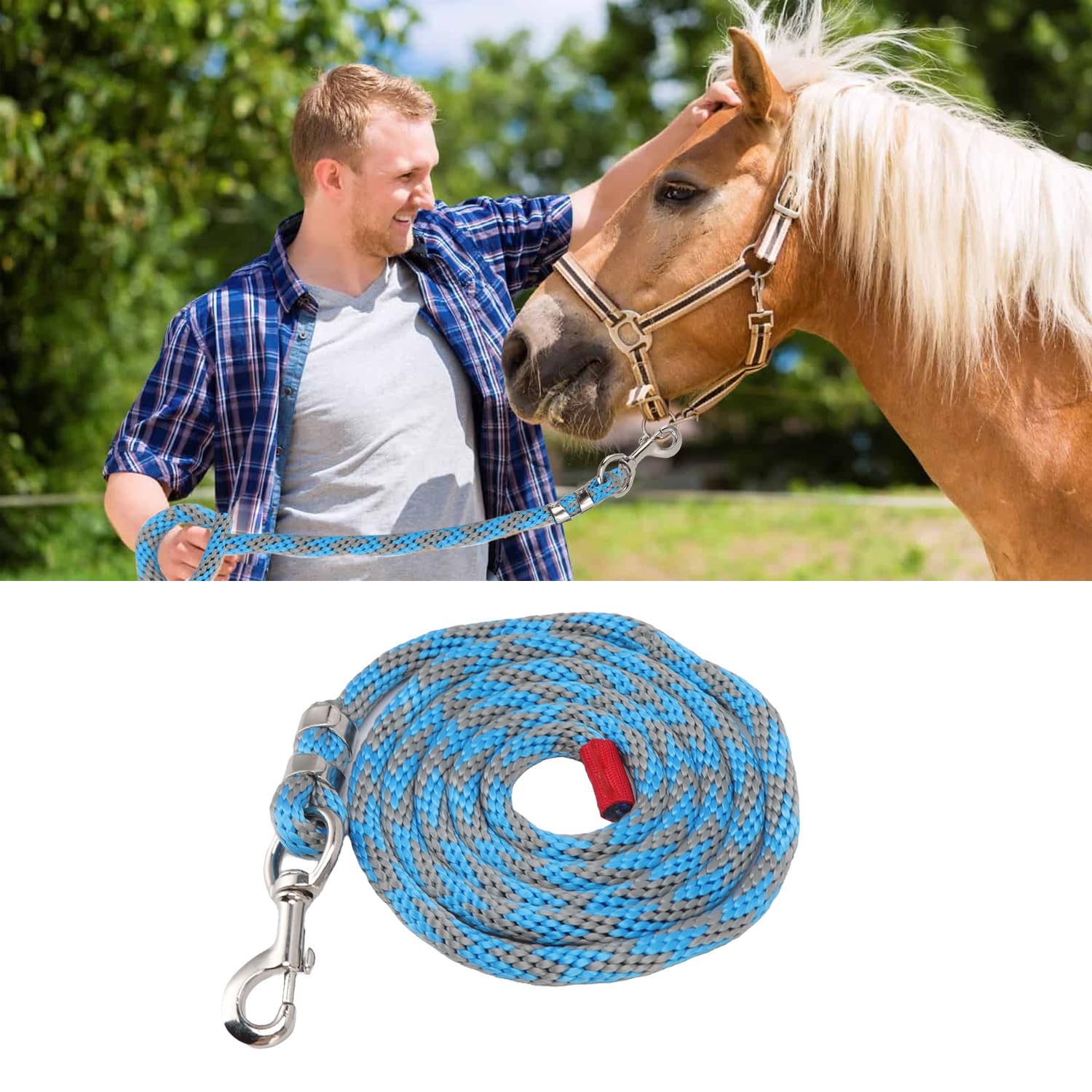Tissting Corda di Piombo per Cavalli da 4M/13 Piedi Corda di Piombo Pesante in Lega di Nylon Resistente Adatta per Cavalli, Bestiame, per Allenamento E Tempo di Gioco(Grigio-Blu)