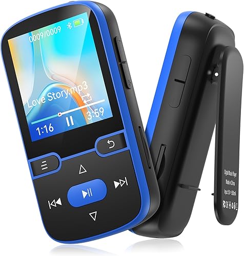 Reproductor de MP3 de 64 GB con clip Bluetooth 5.3 Reproductor de música portátil para niños con radio FM, podómetro, grabadora de voz, barajar y