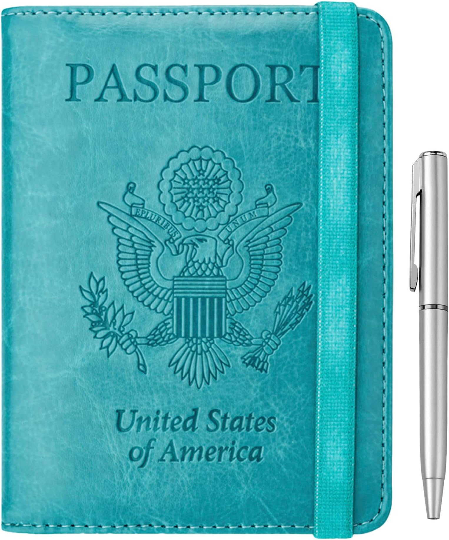 WALNEWPassport Holder for Travel, RFID Passport Cover Wallet for Women Men, PU Leather Passport Book Card Holder Case with Pen, Travelling Essentials for Flying