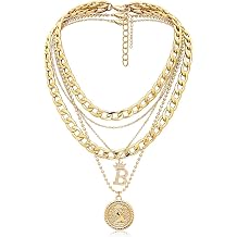 MJartoria Layered Necklaces for Women Trendy Retro Coin Crown Letter Pendant Necklace Dainty Chunky Chain Choker Necklaces for Jewelry Birthday Gifts
