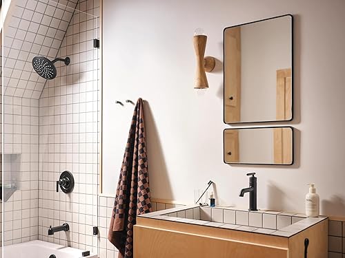 Miniatura 7 de Moen Gibson T3003EPBL T3003EPBL - Kit moderno de molduras para bañera y ducha de equilibrio de presión, color negro mate con cabezal de ducha ancho,