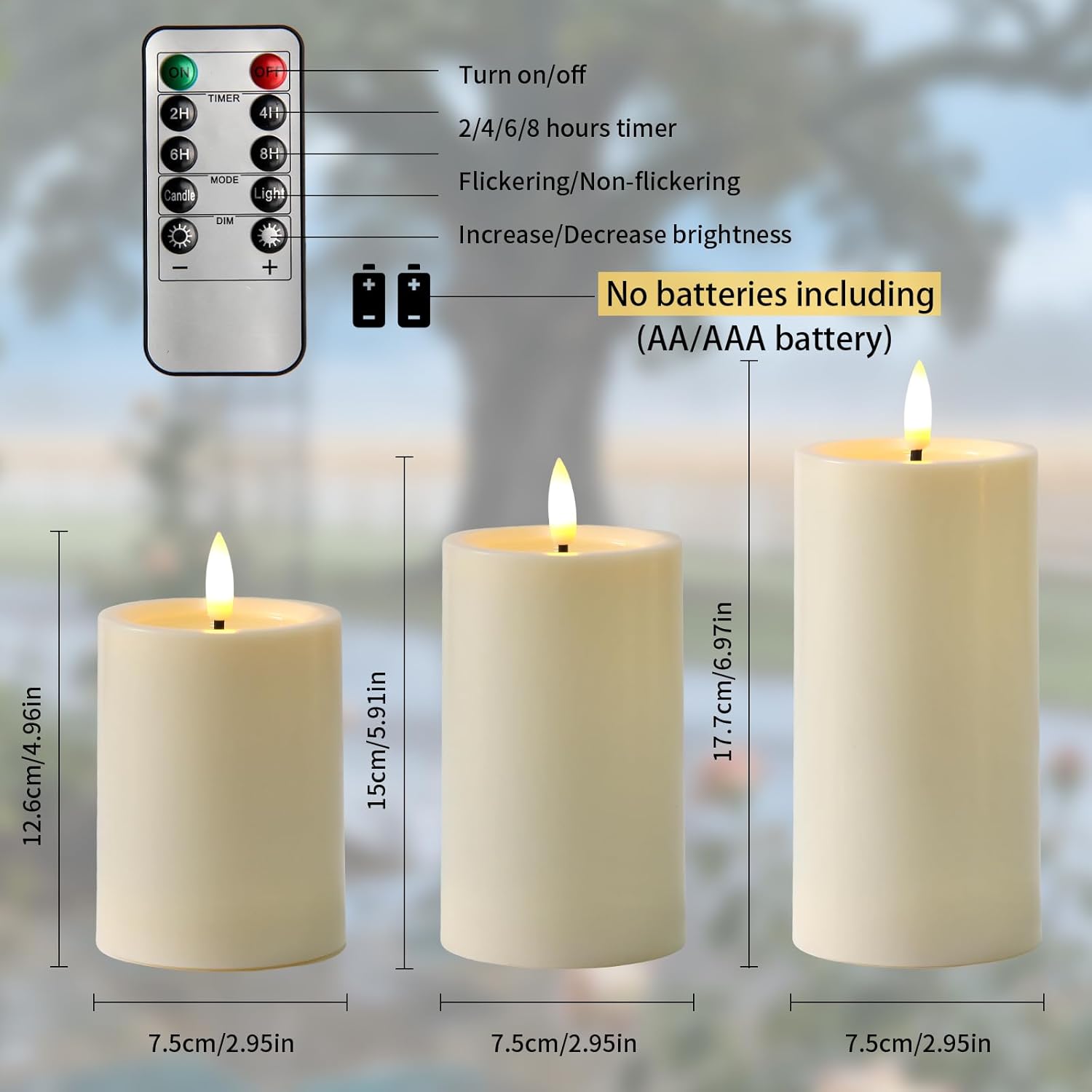 Outdoor Candles with Timer Waterproof, 3PCS 3" x4" 5" 6" Flameless Candles with Remote Battery Operated Candles, Realistic Flame Effect LED Pillar Candles for Fireplace Christmas Patio Centerpieces