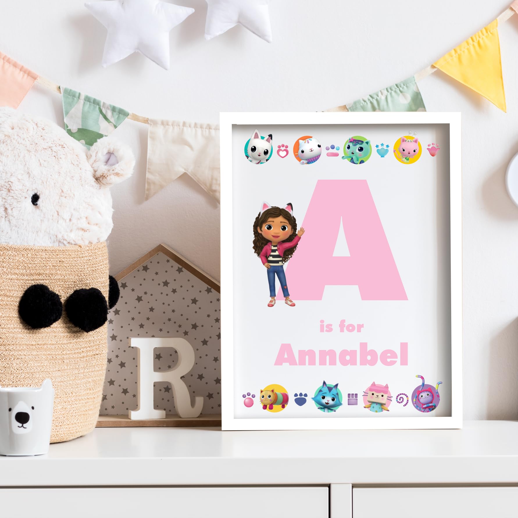 Themed Gabby's Dollhouse Print - Gabby Letter and Name Personalised Poster Kids Wall Art (29.7cm x 42cm - A3)
