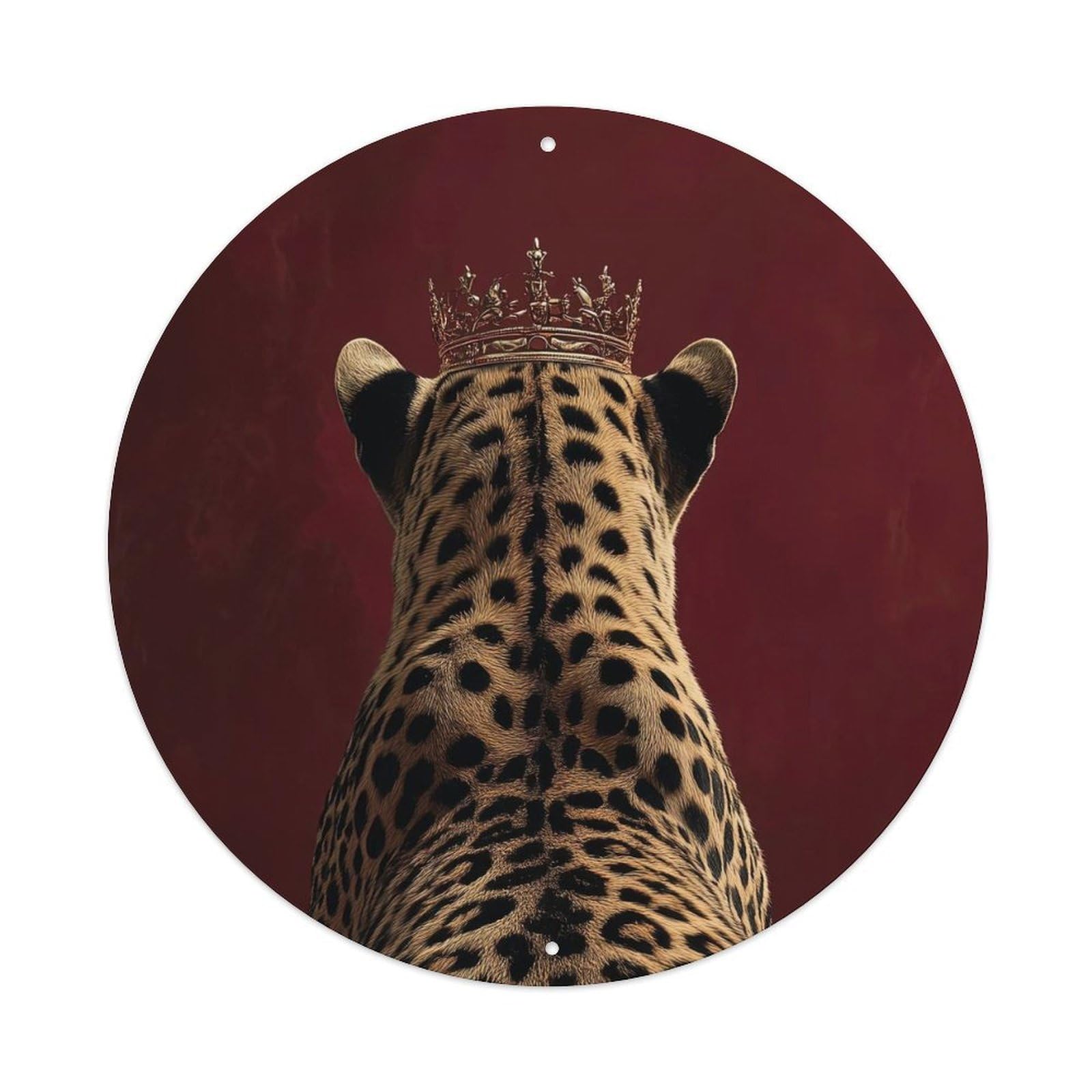 Cwbufd Vintage Style Vintage Animal Leopard With Crown On Red Background Royalty Vintage Metal Tin Sign Plaque Wall Decor For Cafe, Club Bar, Office, Garden Metal Poster 8X8inch