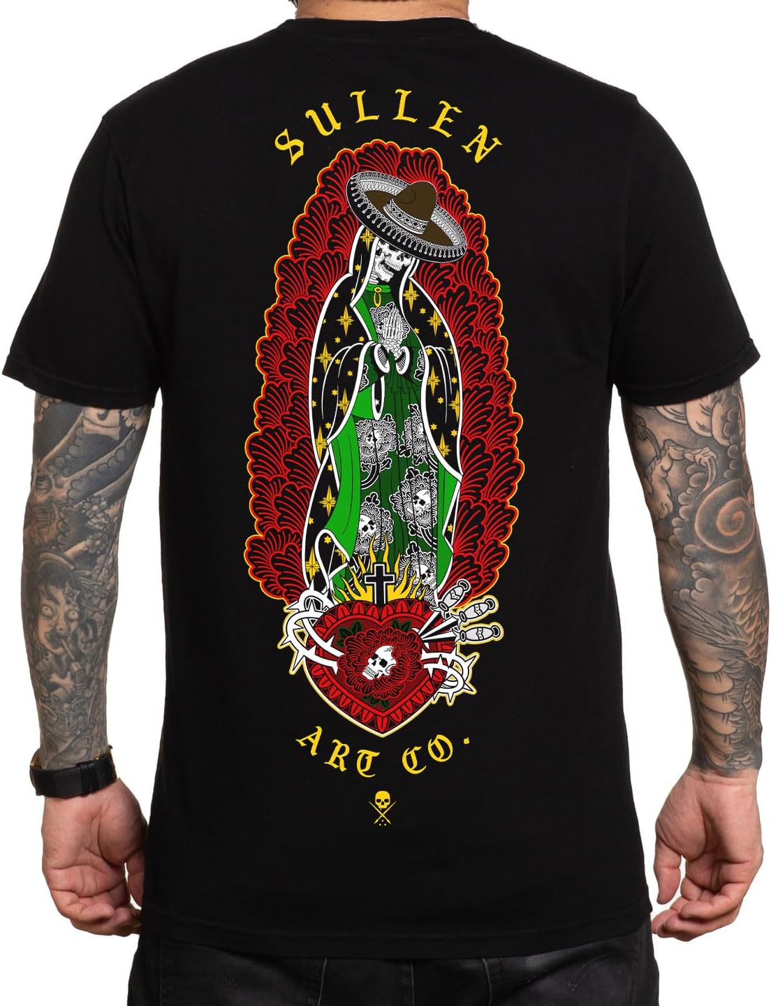 Sullen Men's Sagrada Cinco De Mayo Series Tattoo Lifestyle Artist Graphic Premium Short Sleeve Tee, Black