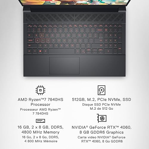 Miniatura 8 de Dell Laptop para juegos G15 5535 - Pantalla FHD de 15.6 pulgadas (1920x1080) 165Hz 3ms, procesador AMD Ryzen 7-7840HS, 16 GB DDR5 RAM, 512 GB SSD,