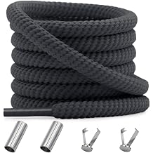YJRVFINE Thick Round Rope Shoelaces 2 Pairs 6mm Chunky Replacement Laces With Metal Tips for Sneakers & Boots