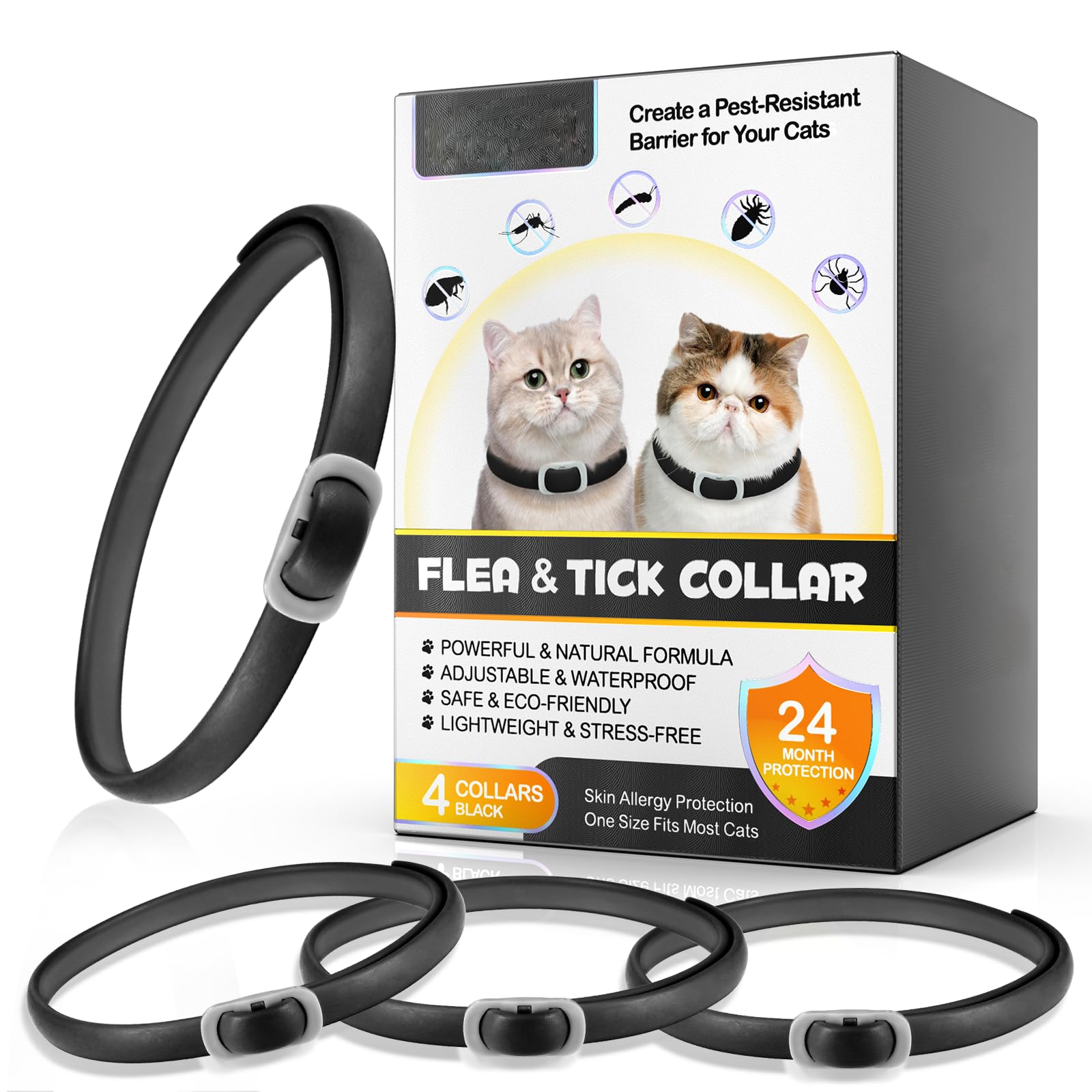 4 Pcs Collar for Cats, Ajustable Resistente al Agua para Gatos,para Gatos,（black）