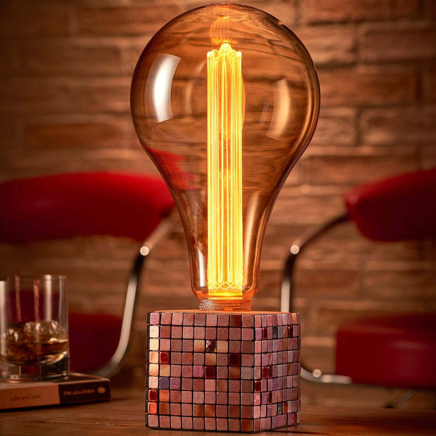 Auraglow Mysa Modern Contemporary Colourful Mosaic Effect Stone Cement Cube Bedside Desk Table Lamp/Light - with XXL LED Bulb